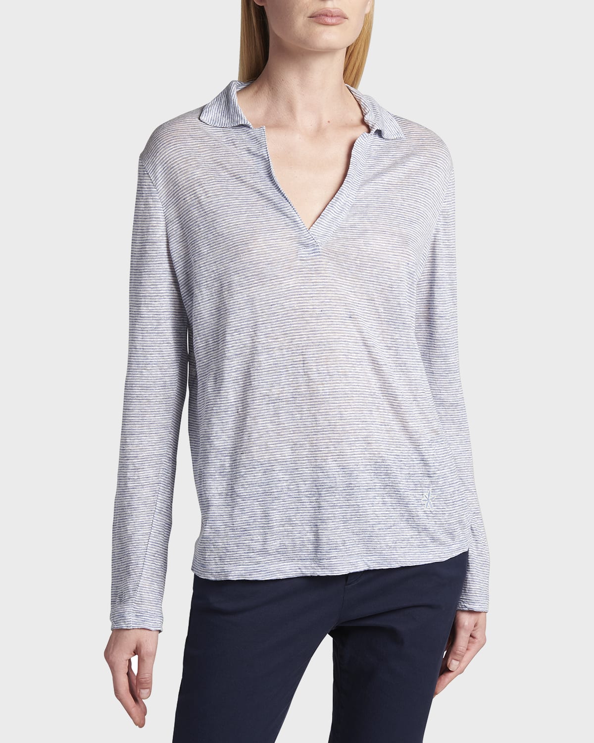 Giorgio Armani Linen Jersey Long-Sleeve Polo Shirt