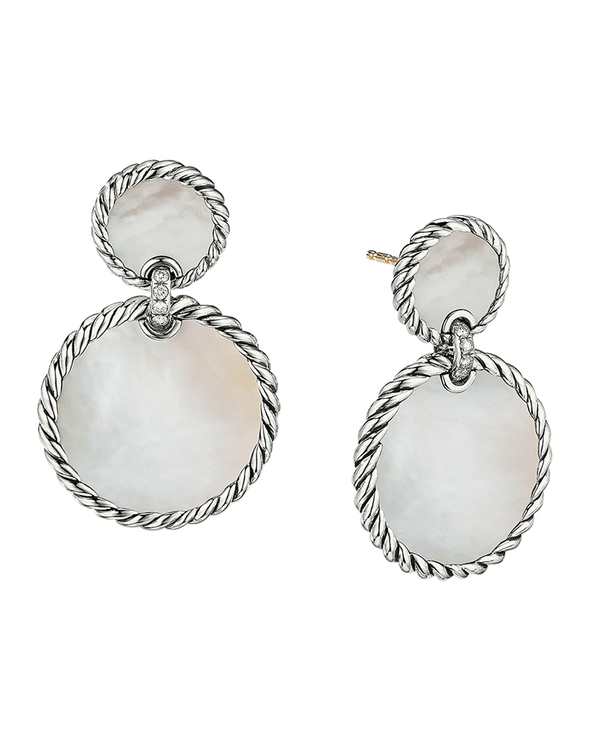 David Yurman DY Elements Double Drop Earrings with Mother-of-Pearl and Pave Diamonds