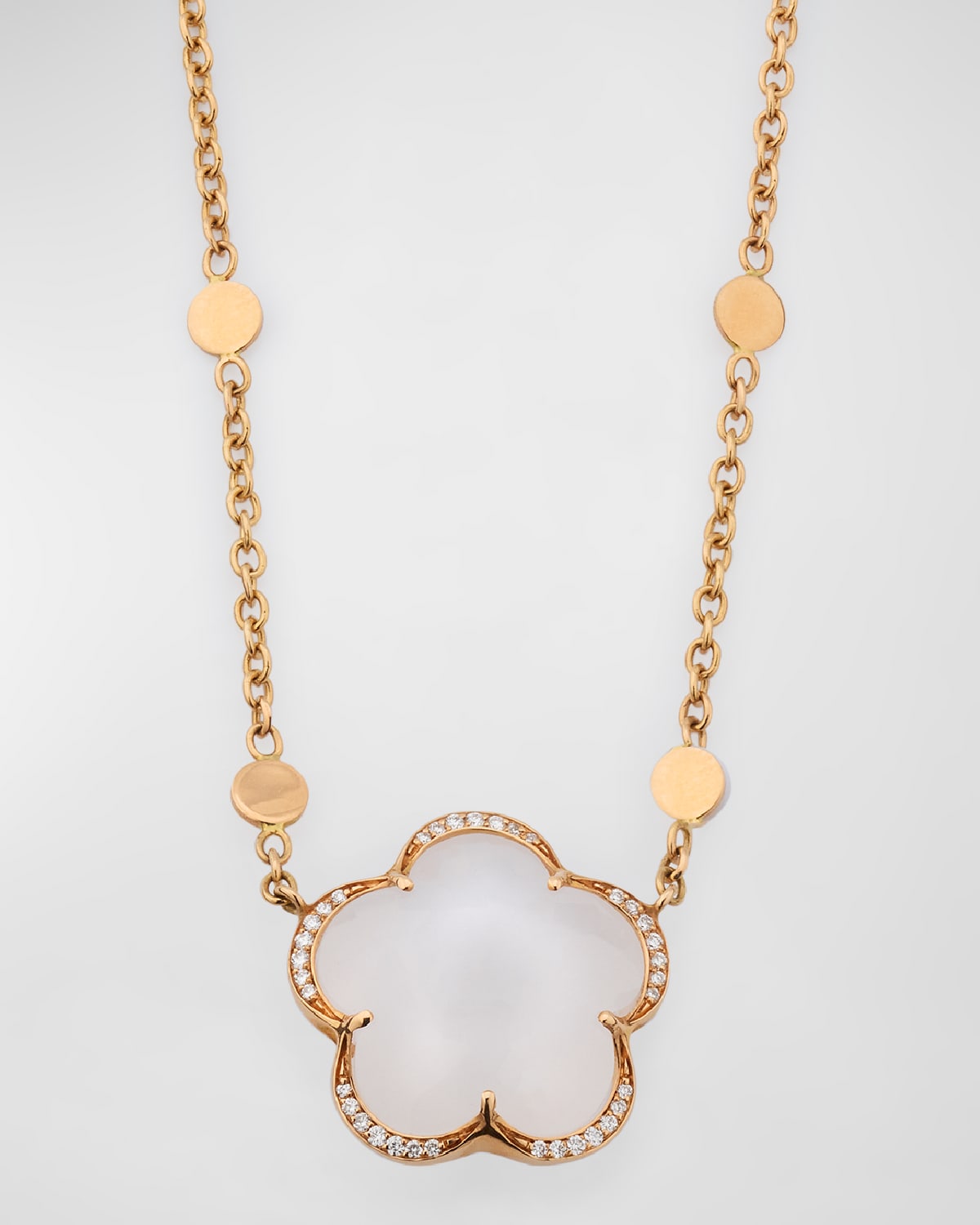 Pasquale Bruni 18k Rose Gold Milky Quartz Floral Necklace with Diamonds