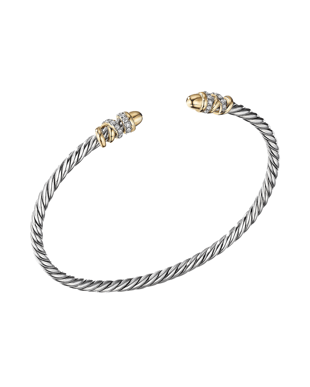 David Yurman 3mm Petite Helena Bracelet with Diamonds and 18K Gold in Silver