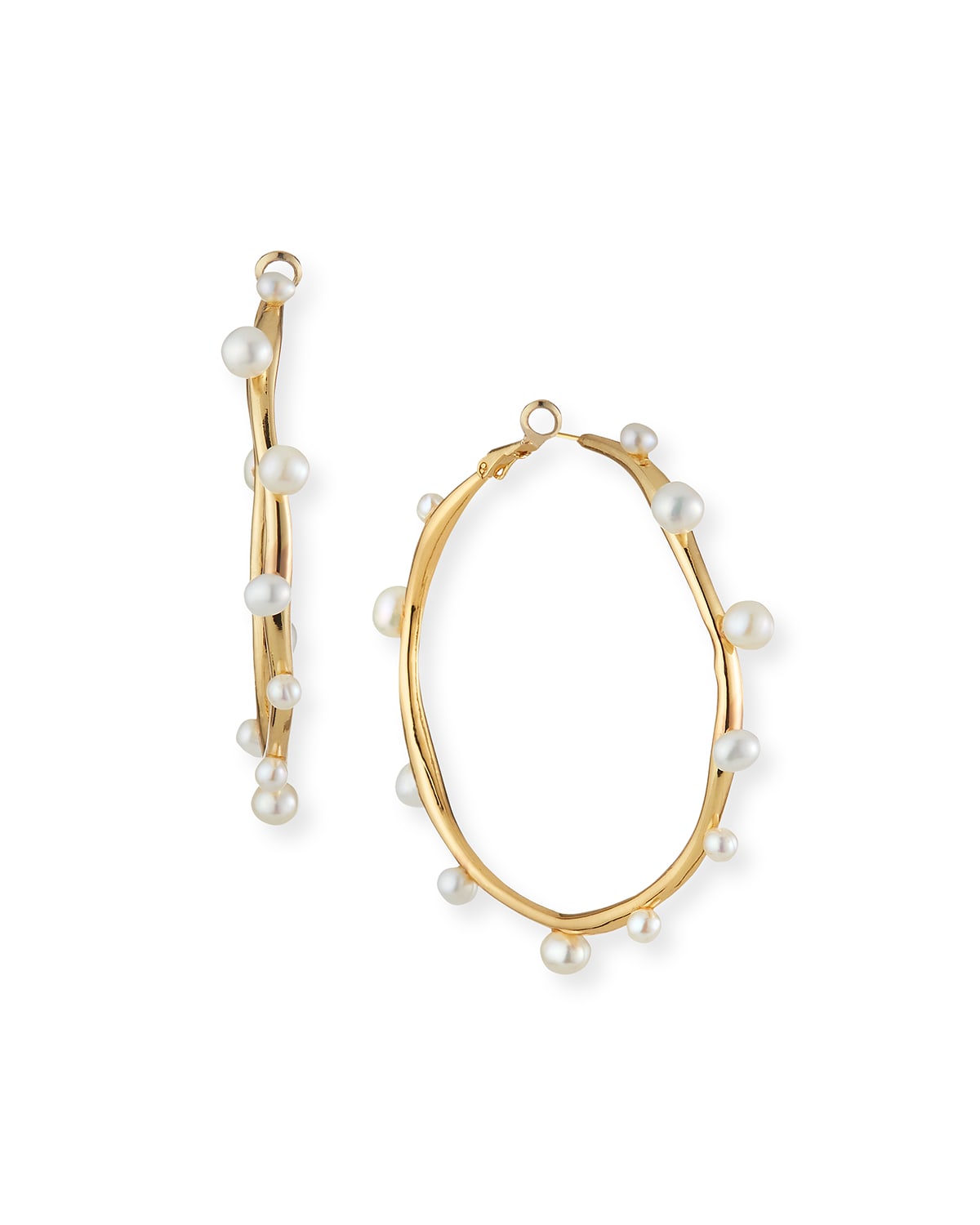 Gold Plated With Pearl Contemporary Half Hoop Earring For Women
