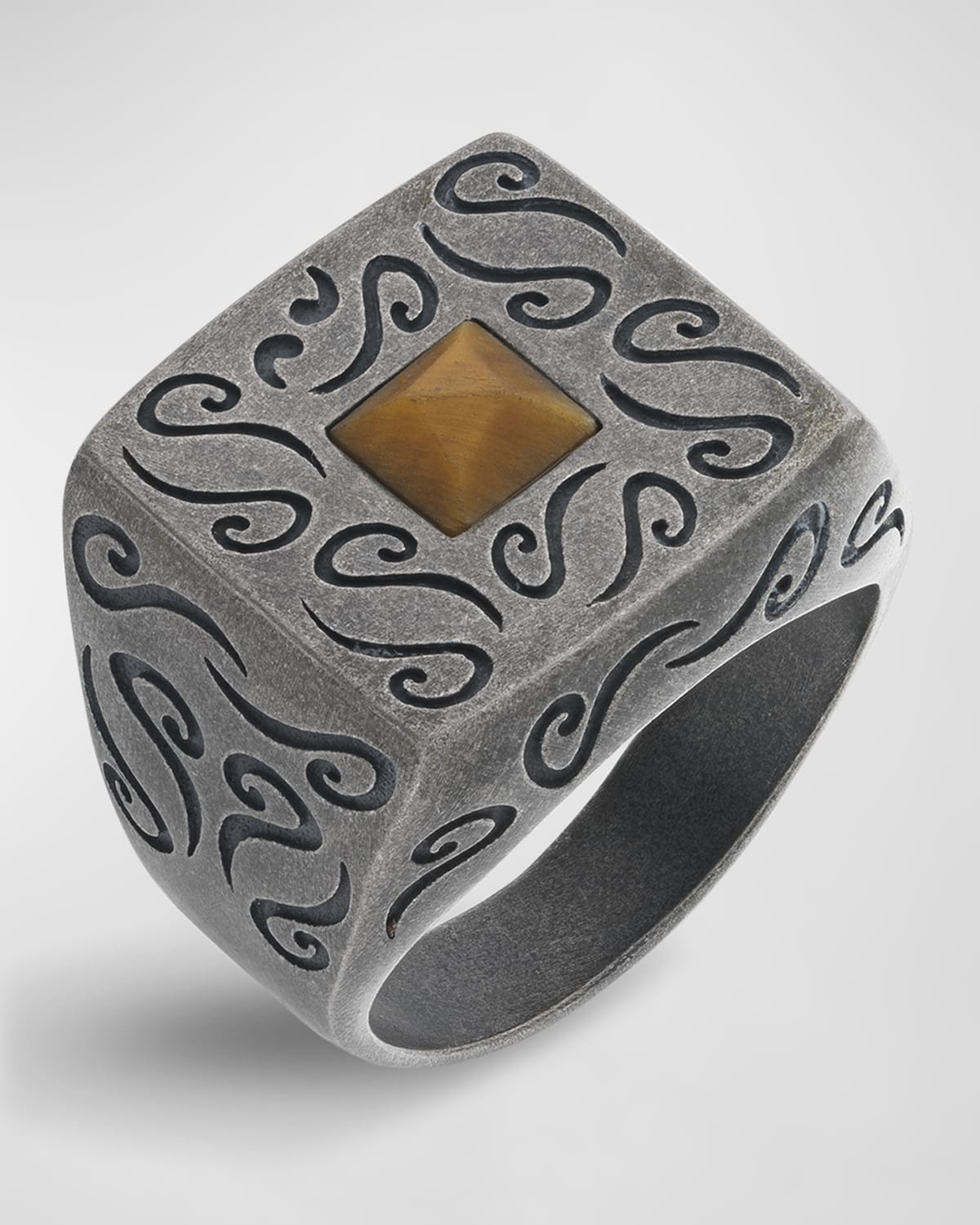 Sterling Silver Men's Octagon Scroll Signet Ring