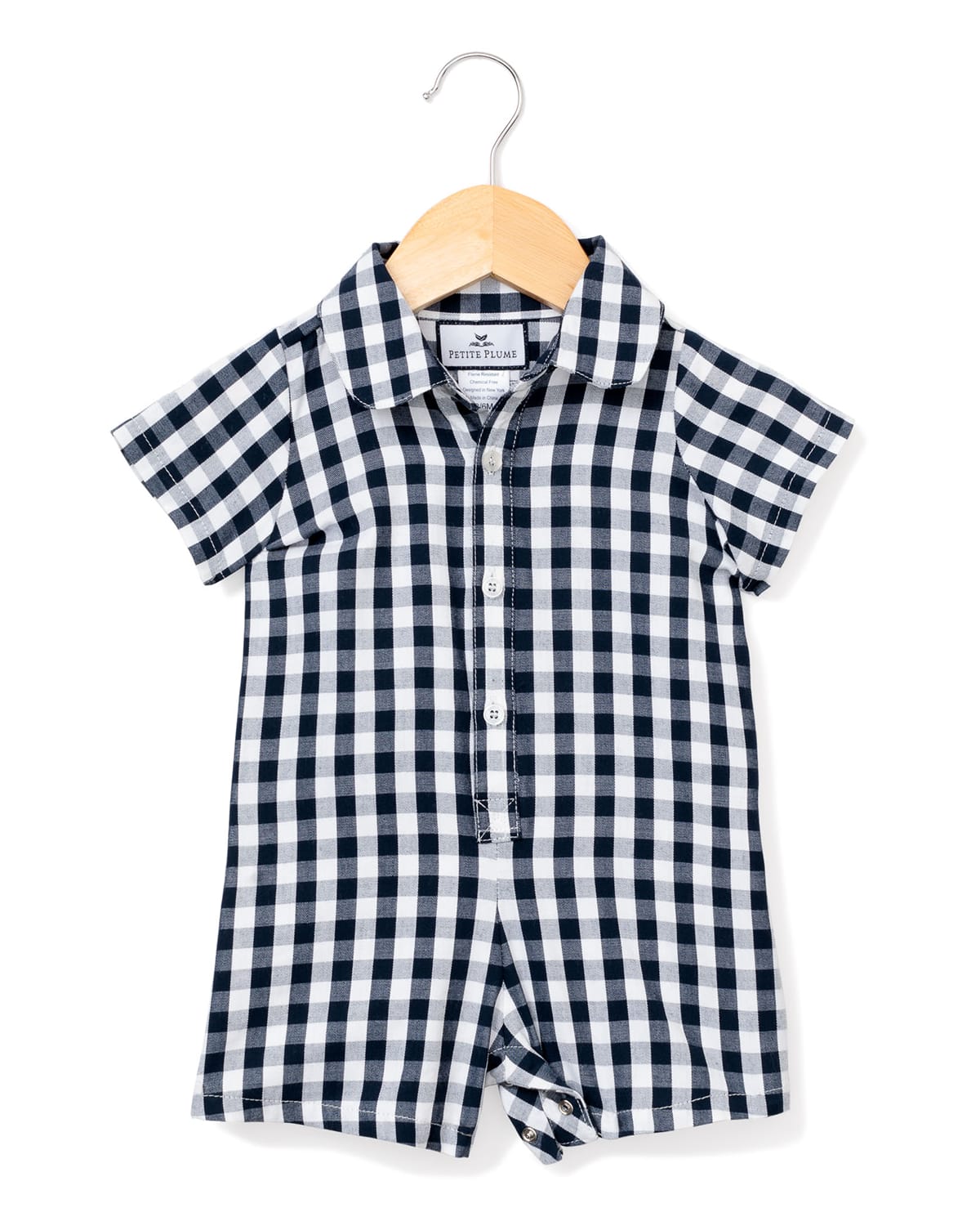 Petite Plume Kid's Gingham Short-Sleeve Romper, Size 0-24M