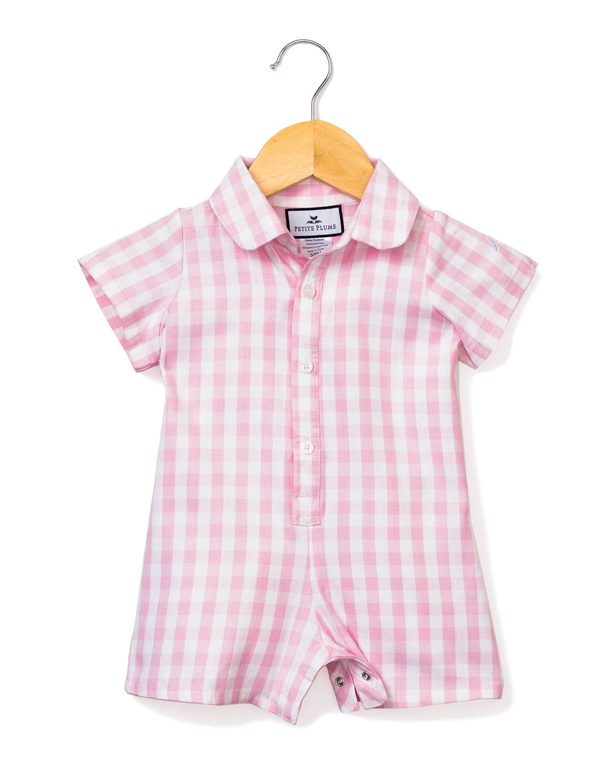 Petite Plume Kid's Gingham Short-Sleeve Romper, Size 0-24M