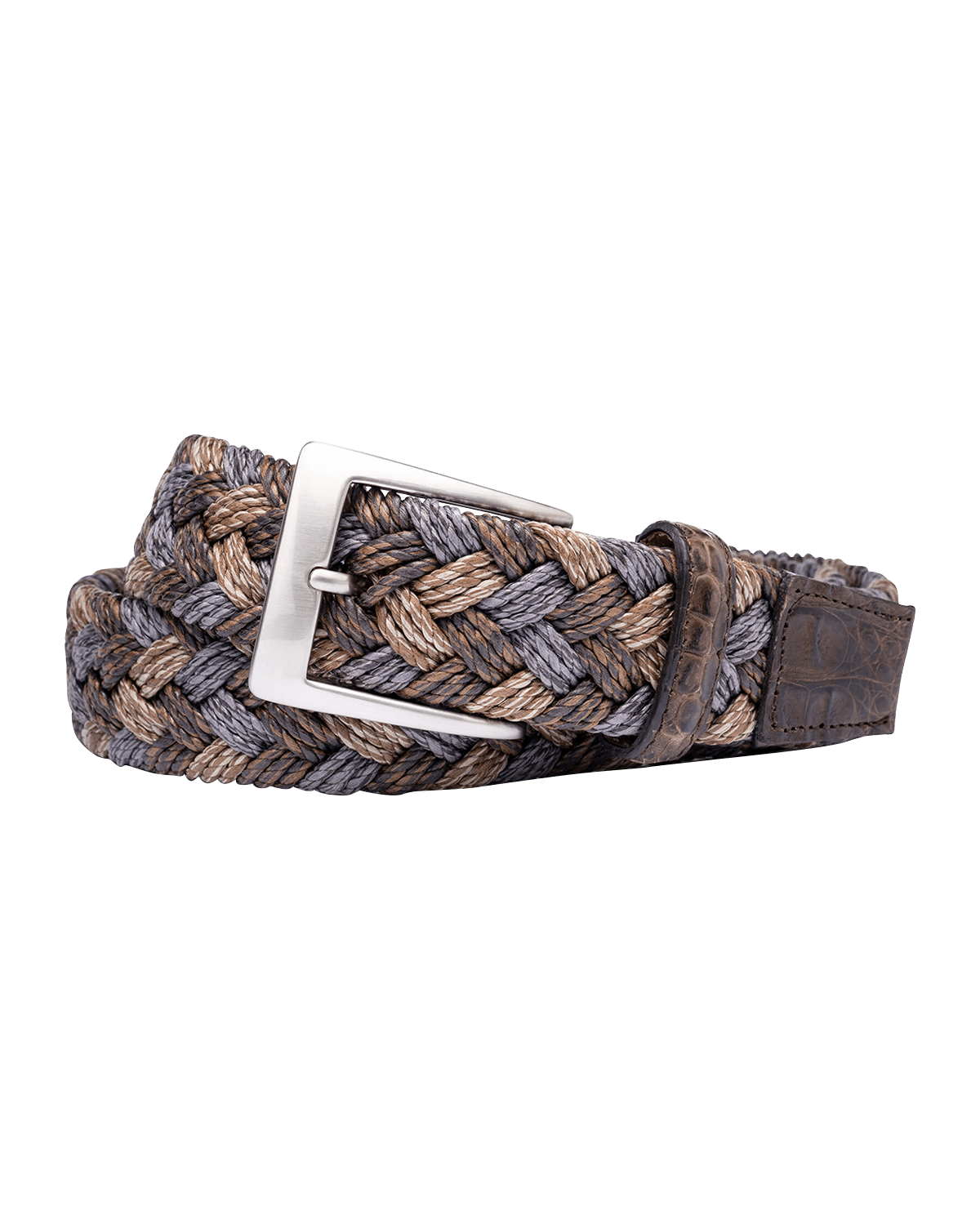 Solid Stretch Belt with Crocodile Tabs and Brushed Nickel Buckle -  w.kleinberg