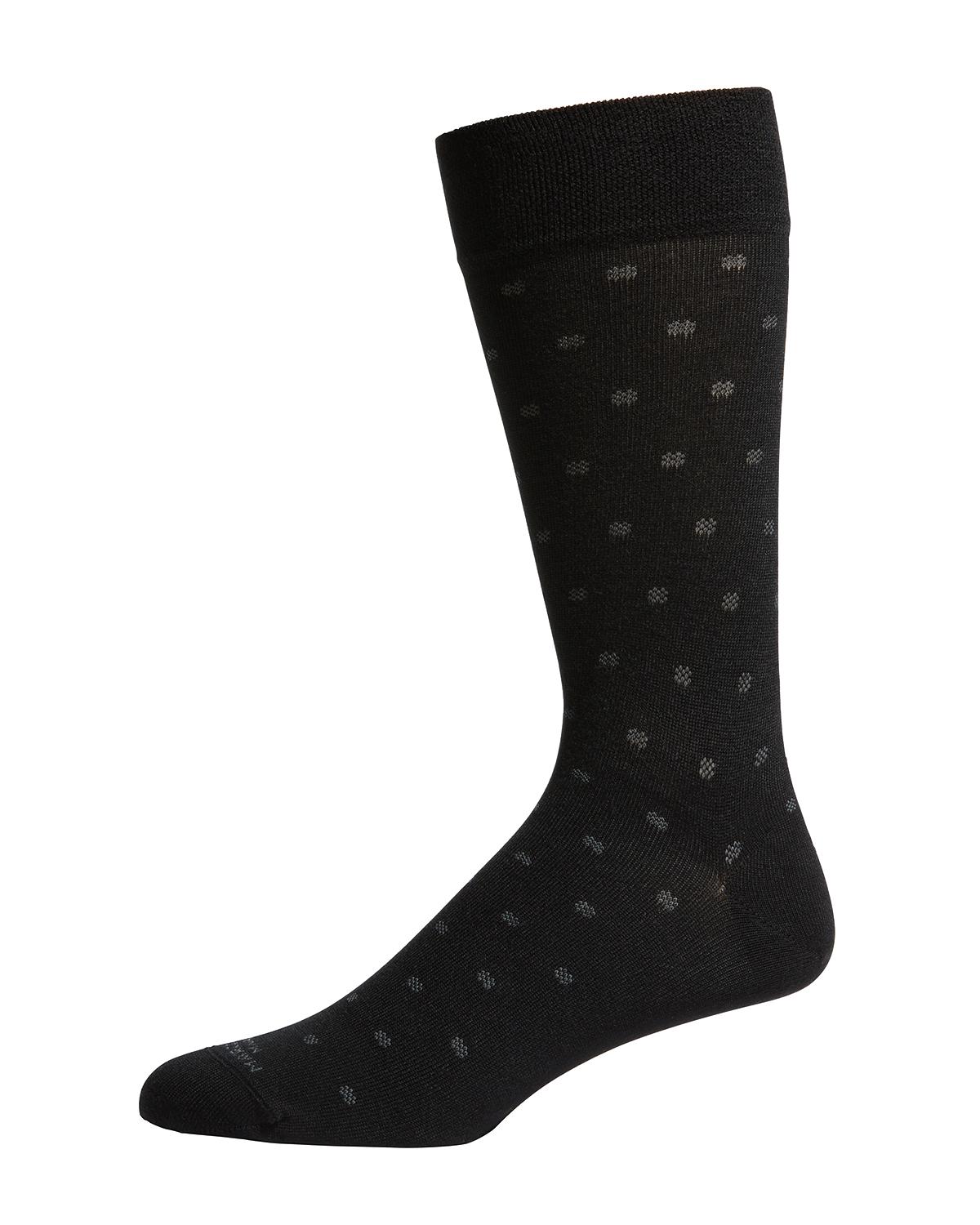 Marcoliani Men's Modal Cashmere Micro Polka Mid-Calf Socks