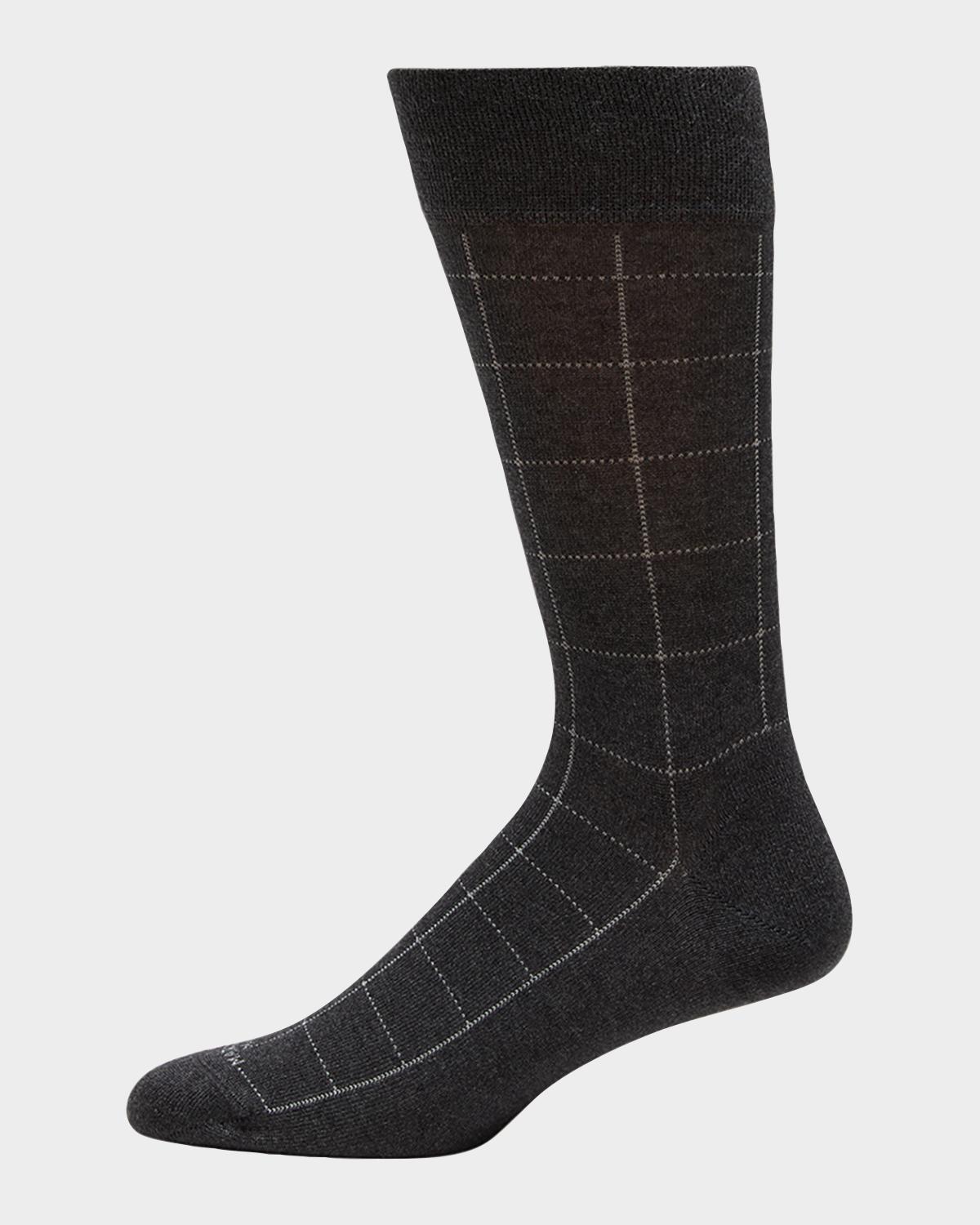 Marcoliani Men's Windowpane Mid-Calf Socks
