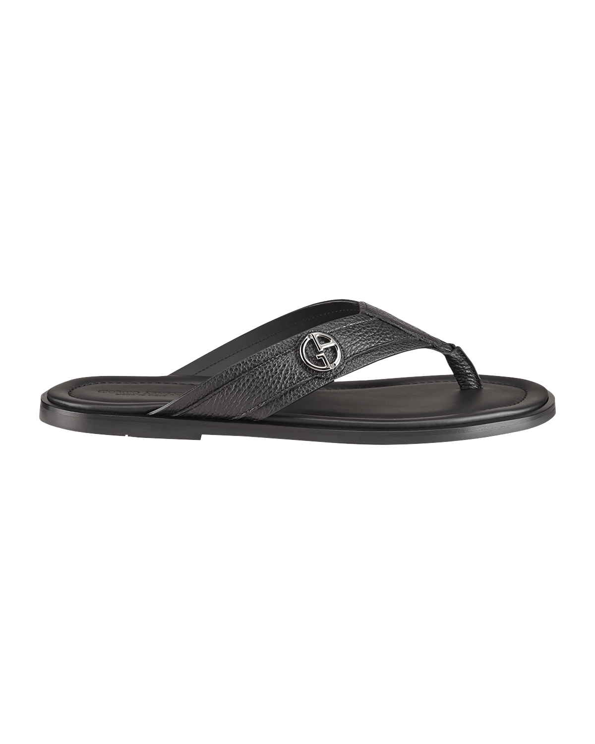 Giorgio Armani Men's Logo Leather Thong Sandals