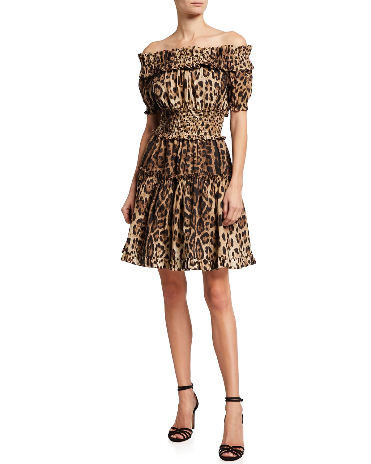 Dolce & Gabbana Leopard Off-the-shoulder Mini Dress