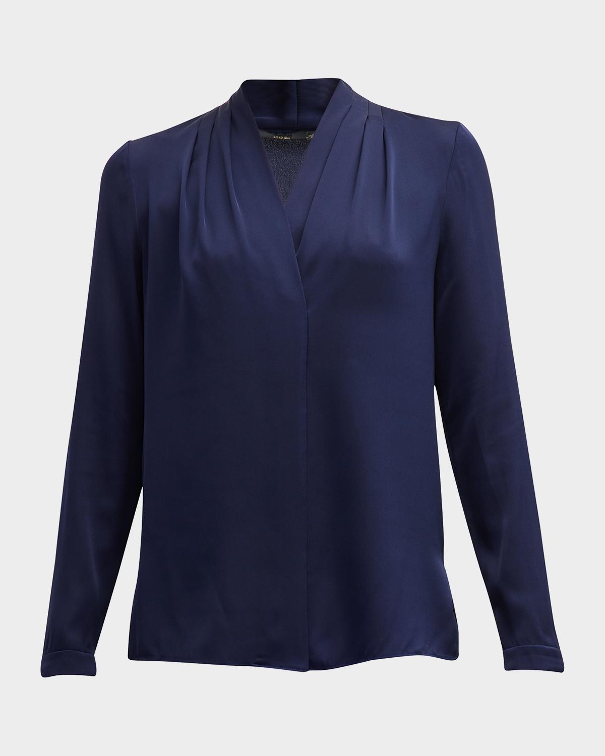 Kobi Halperin Nellie Pleated V-Neck Long-Sleeve Blouse