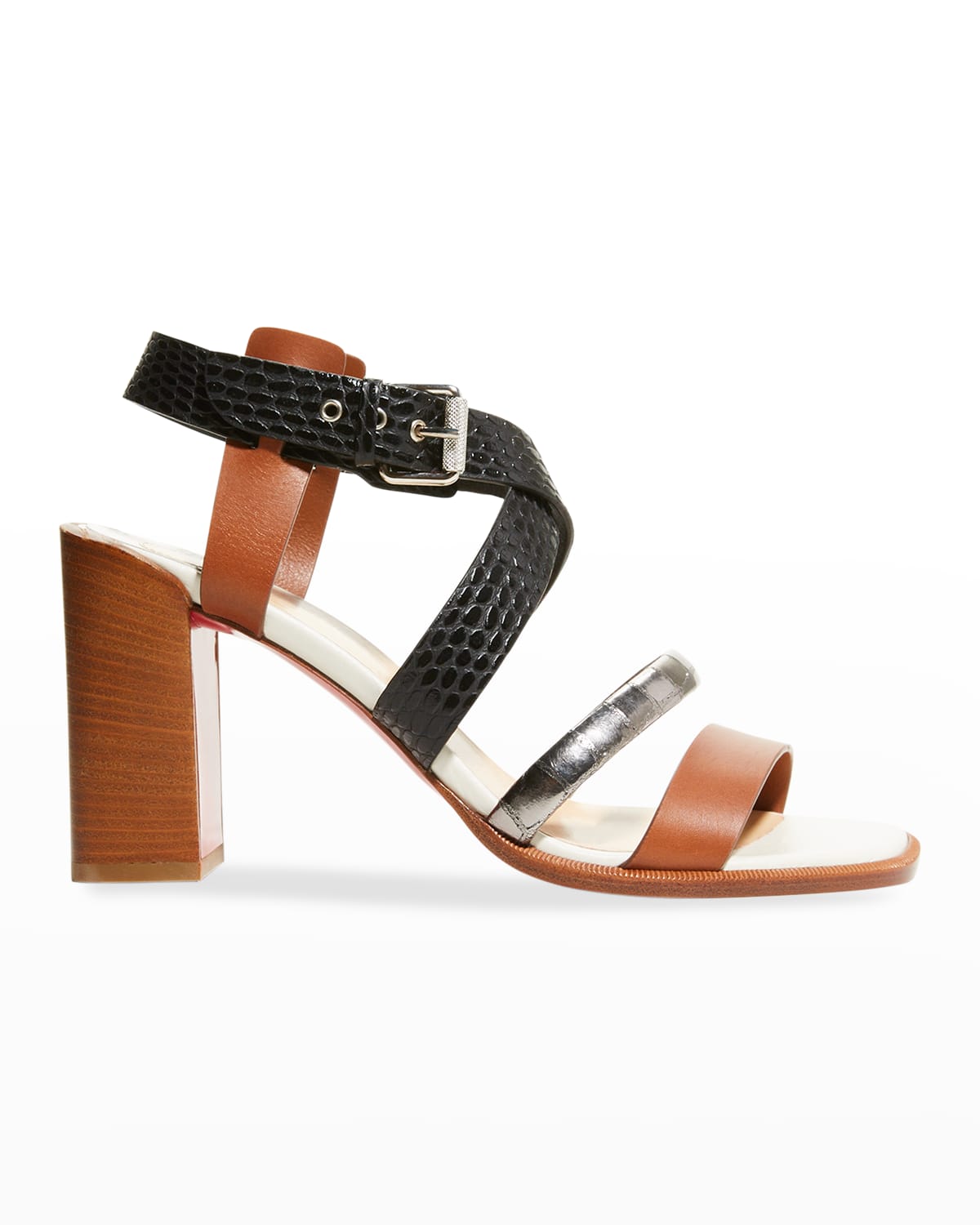 christian louboutin mixed leather red sole mule sandals
