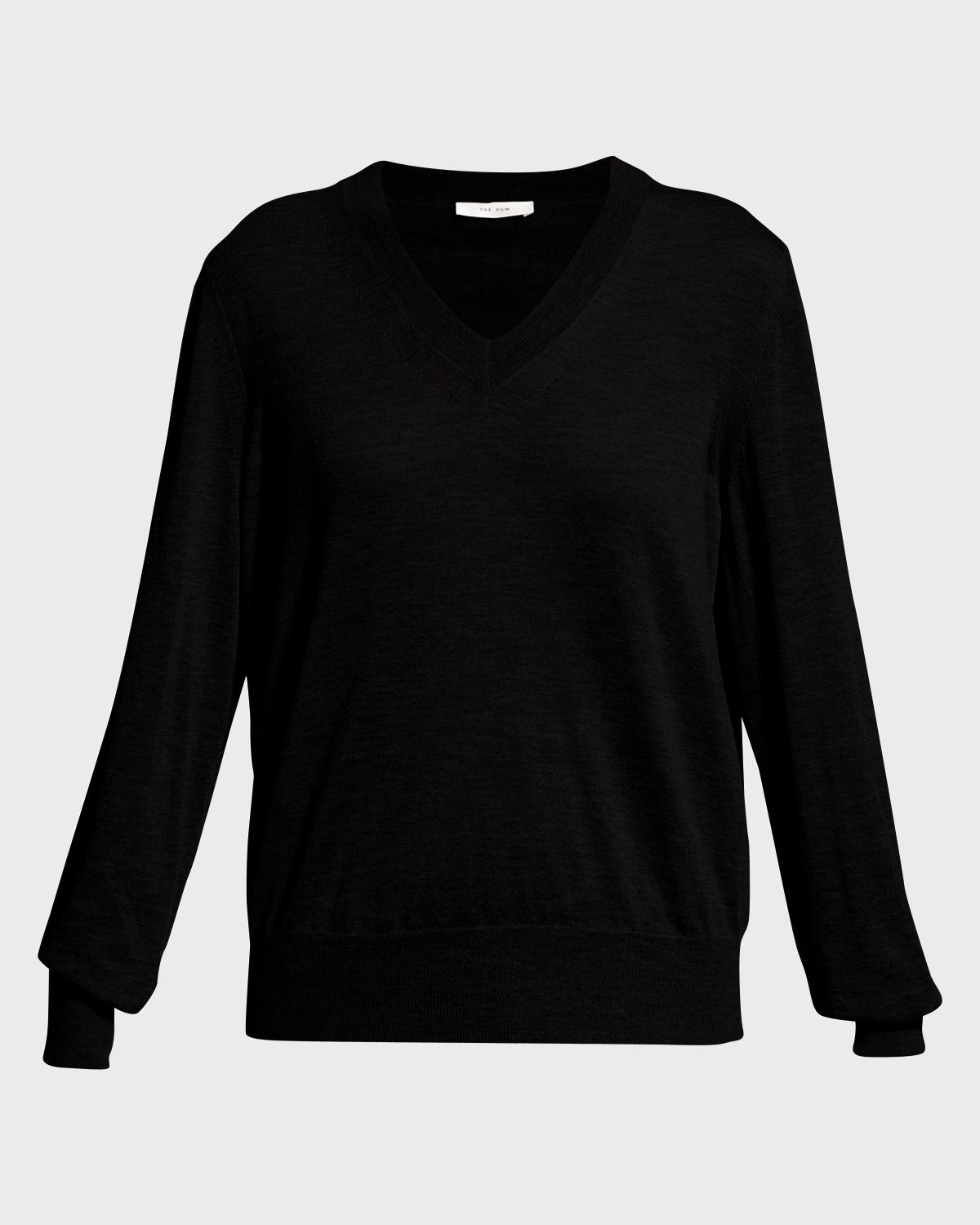 THE ROW Jabbie V-Neck Long-Sleeve Sweater, Black | Neiman Marcus