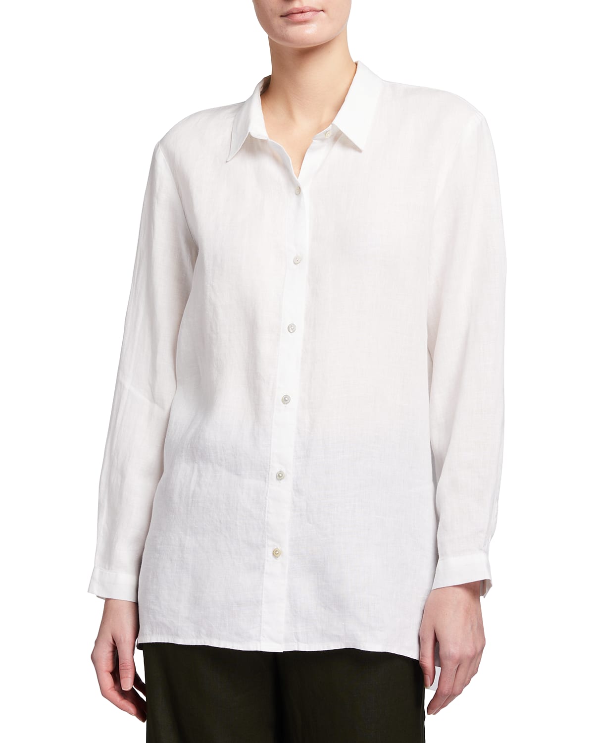 Eileen Fisher Button-Down Short-Sleeve Organic Linen Shirt | Neiman Marcus