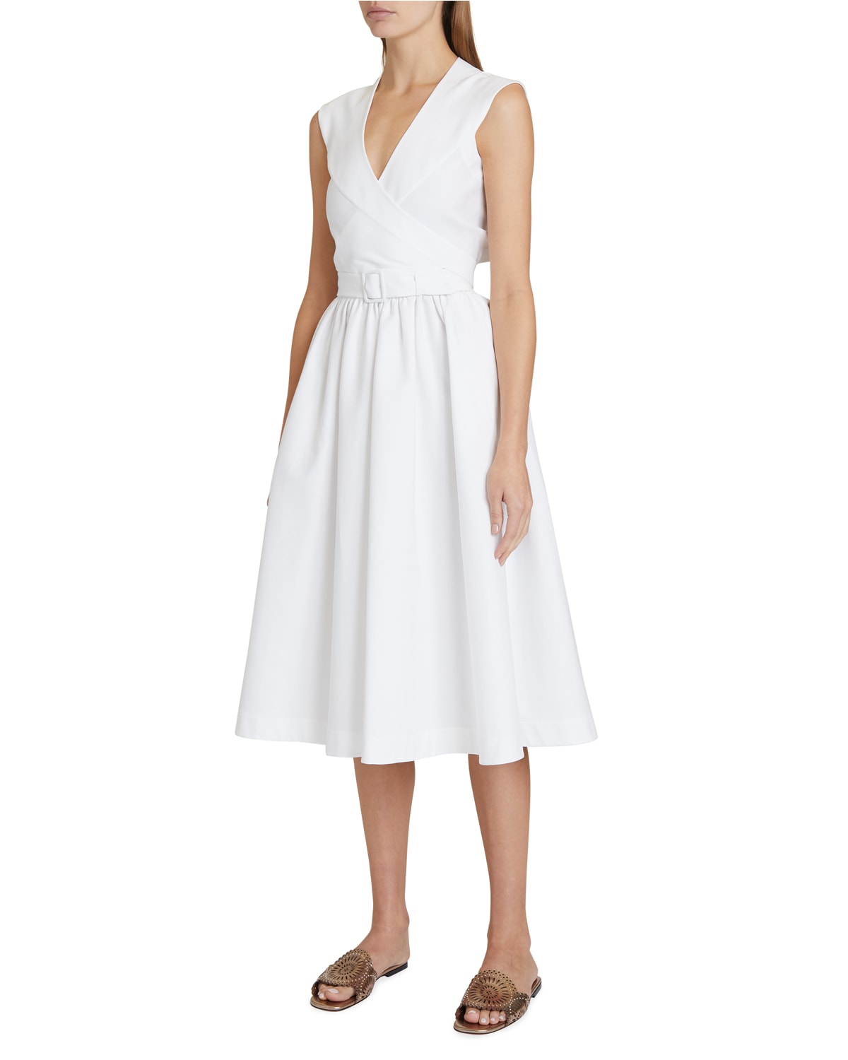 ADORA Striped Button Down Sleeveless Midi Dress