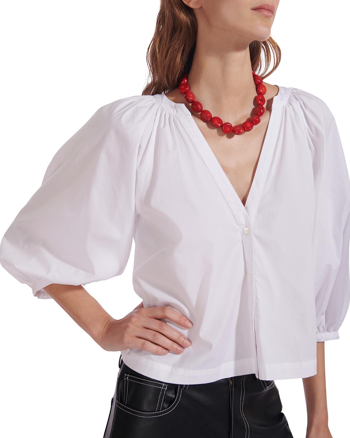 Dill Puff-Sleeve Button-Front Top