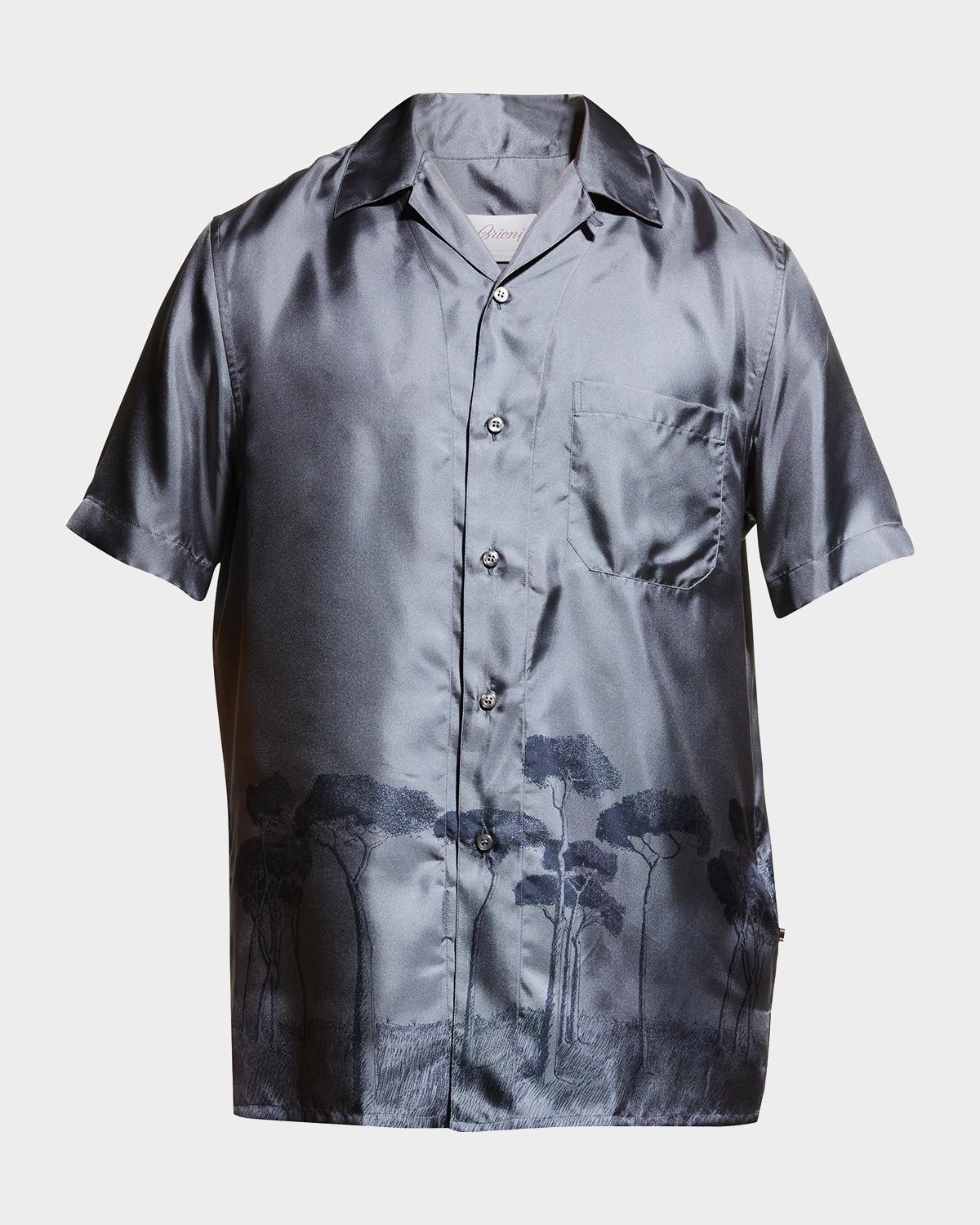 Men & apos;s Roman Tree-Print Silk Camp Shirt