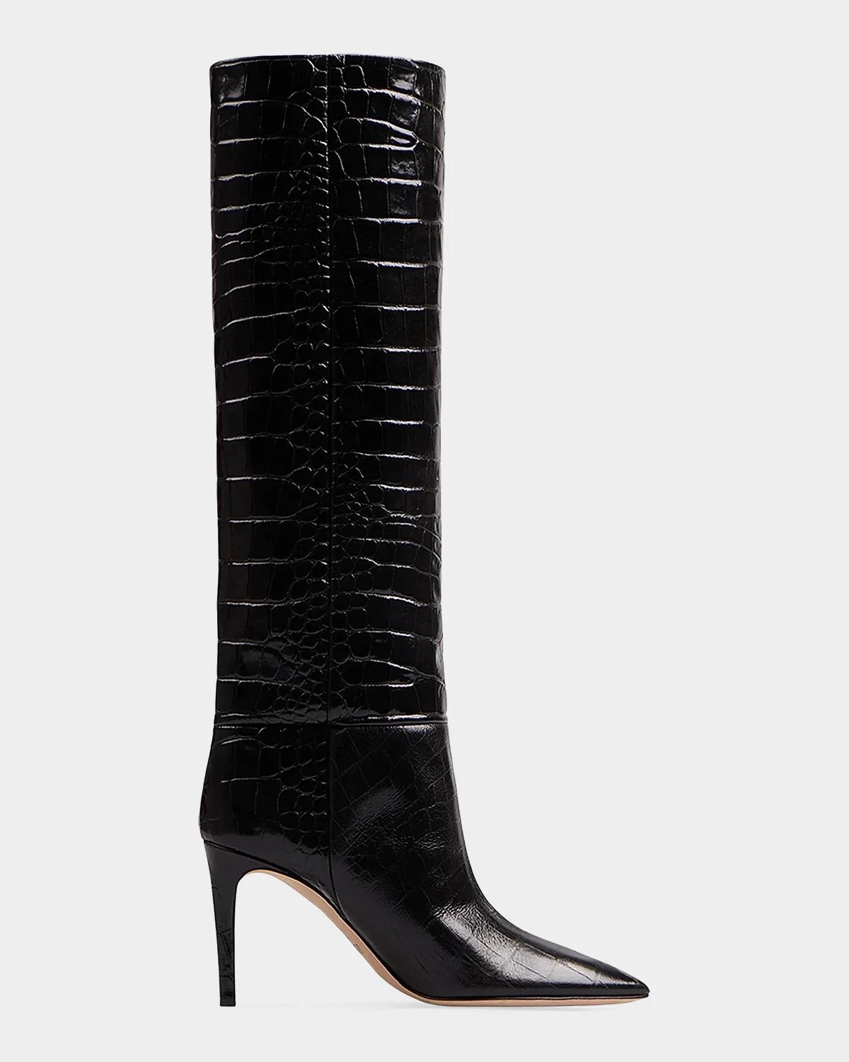 Paris Texas 85mm Mock-Croc Stiletto Knee Boots