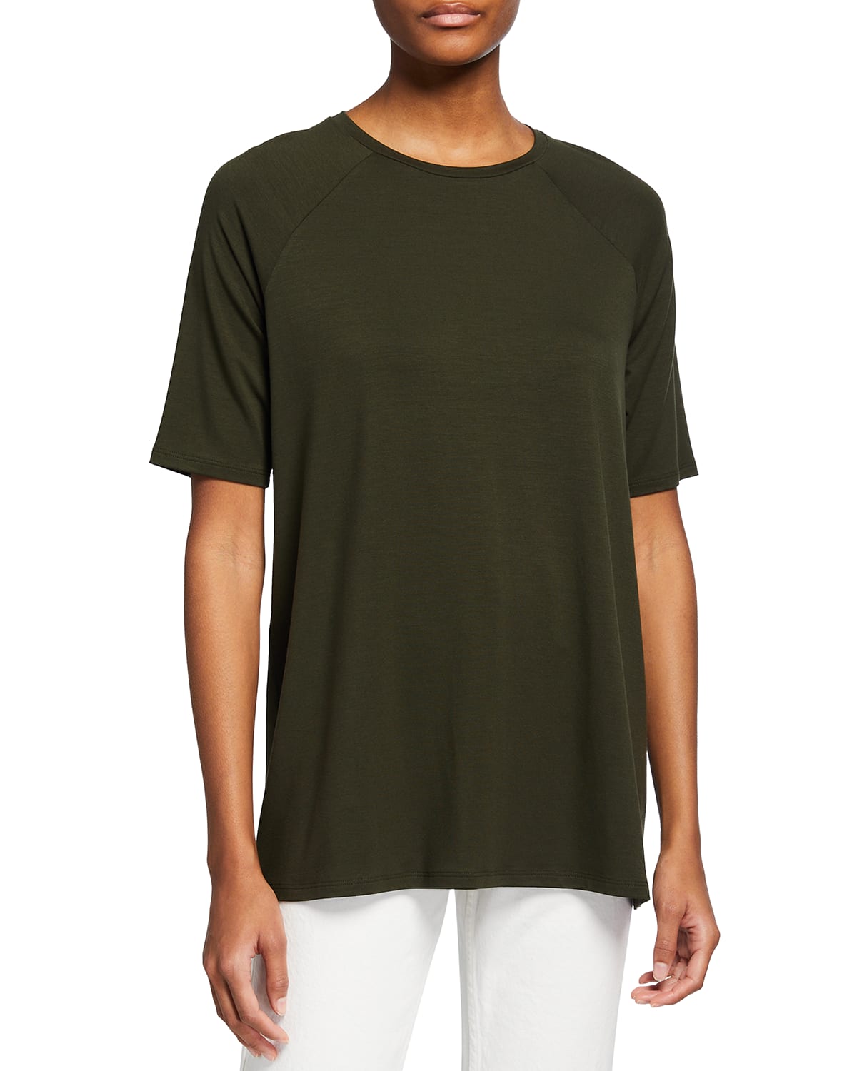 Eileen Fisher Oversize V-Neck Short-Sleeve Organic Cotton Jersey Tee ...