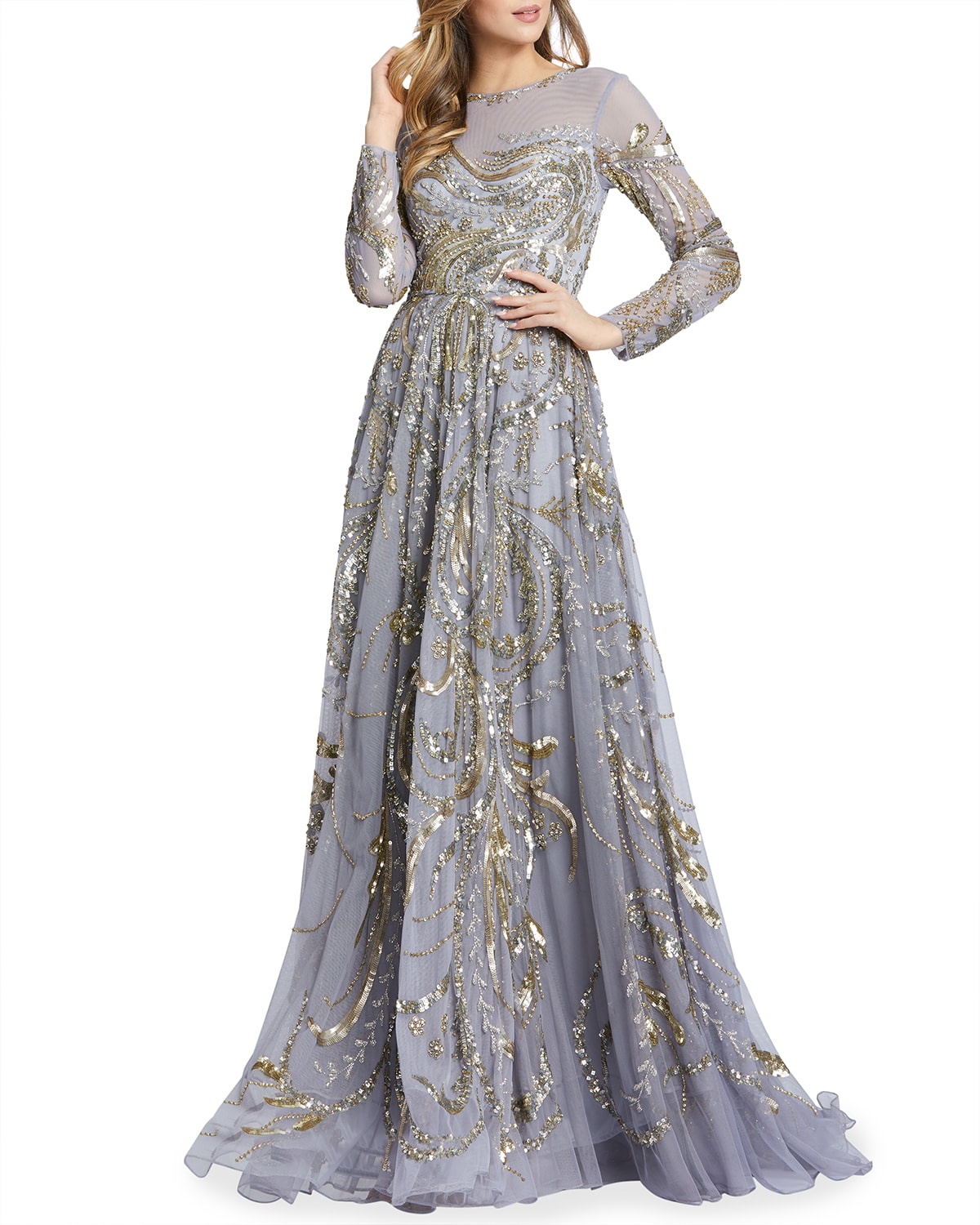 long sleeve beaded gown mac duggal