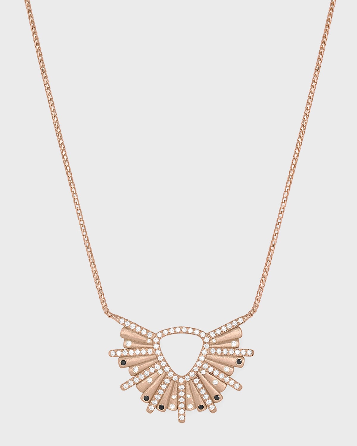 Dominique Cohen 18k Rose Gold Sunburst Diamond and Black Diamond Pendant Necklace