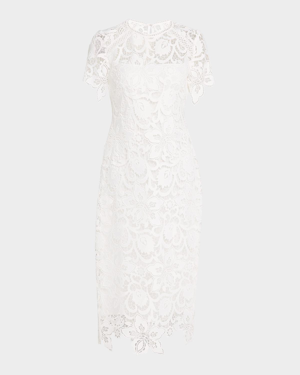 Shoshanna Floral Lace Short-Sleeve Midi Dress