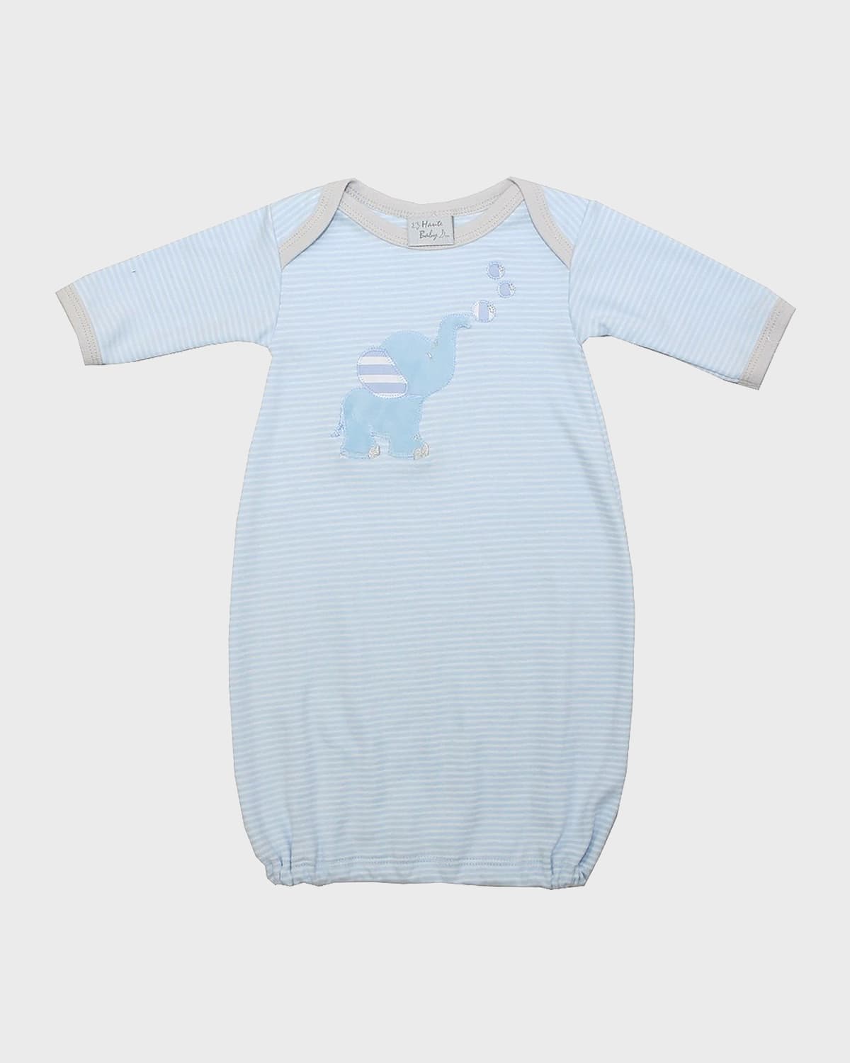 Haute Baby Boy's Striped Elephant Embroidered Gown w/ Baby Hat, Size 0-3M