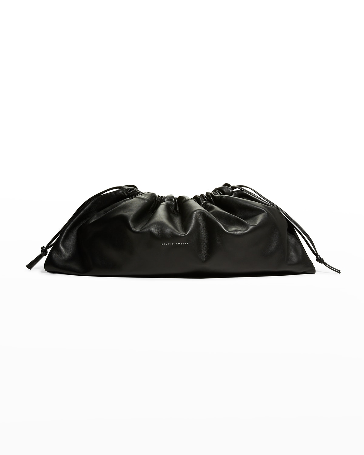 Studio Amelia Maxi Ruched Lambskin Drawstring Clutch Bag In Black ...