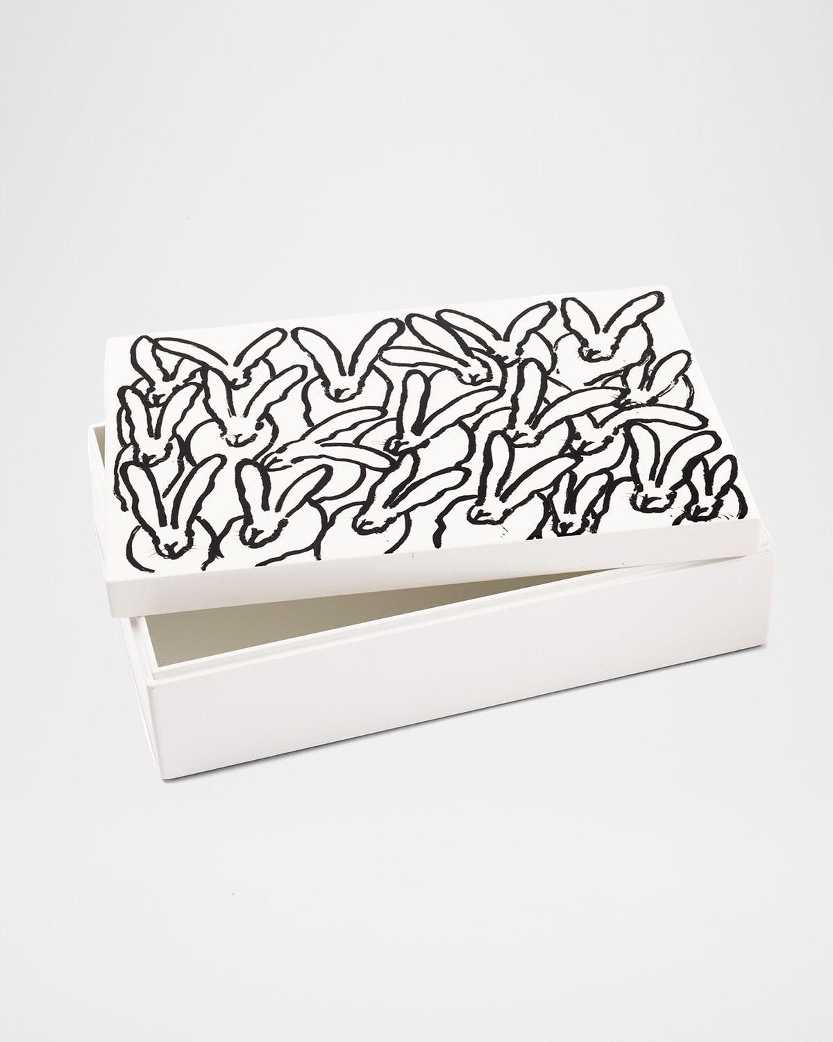 Hunt Slonem Hutch Treasure Box White with Black Bunnies