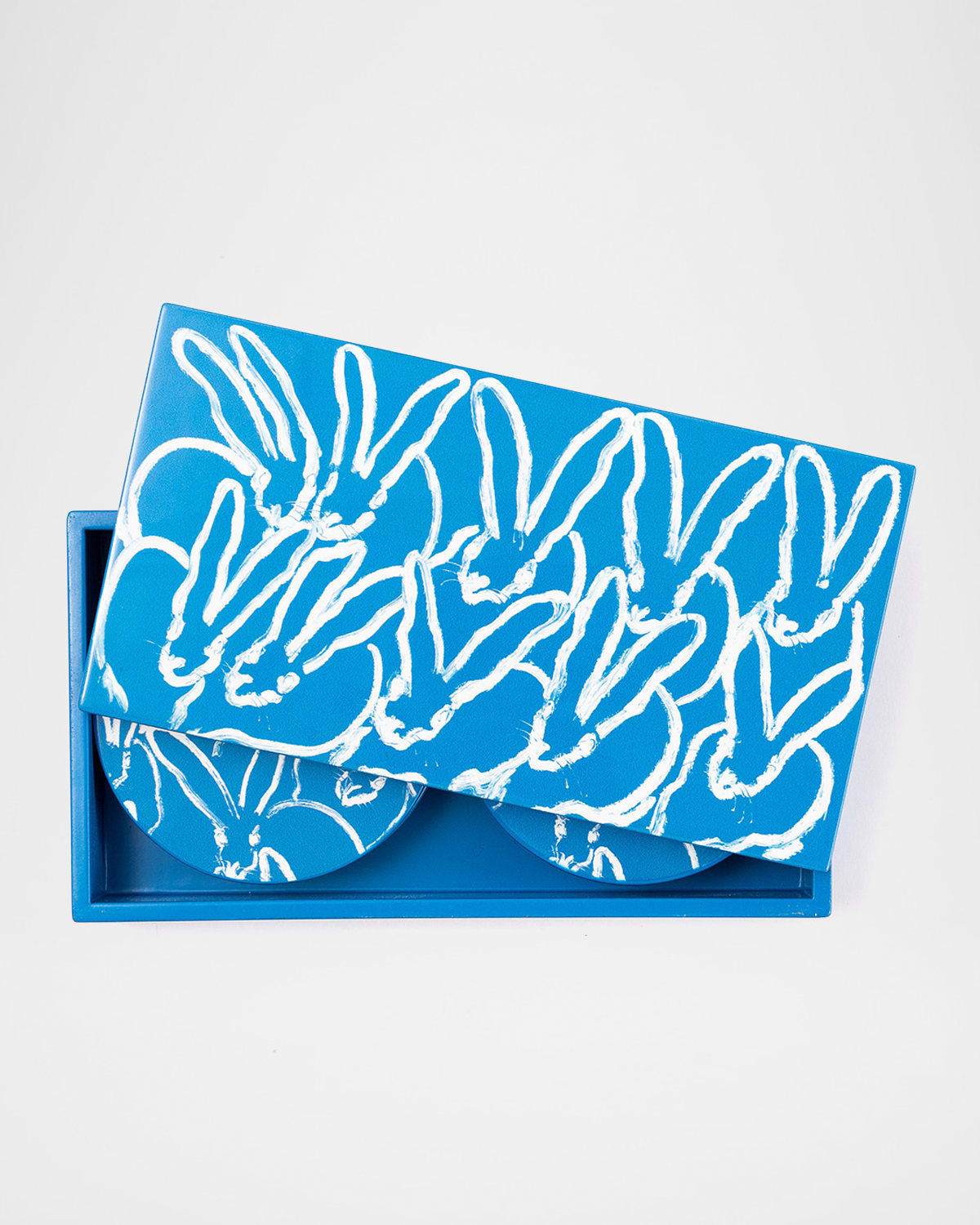 Hunt Slonem Blue Bunny Lacquer Coaster Box Set - 6 Coasters