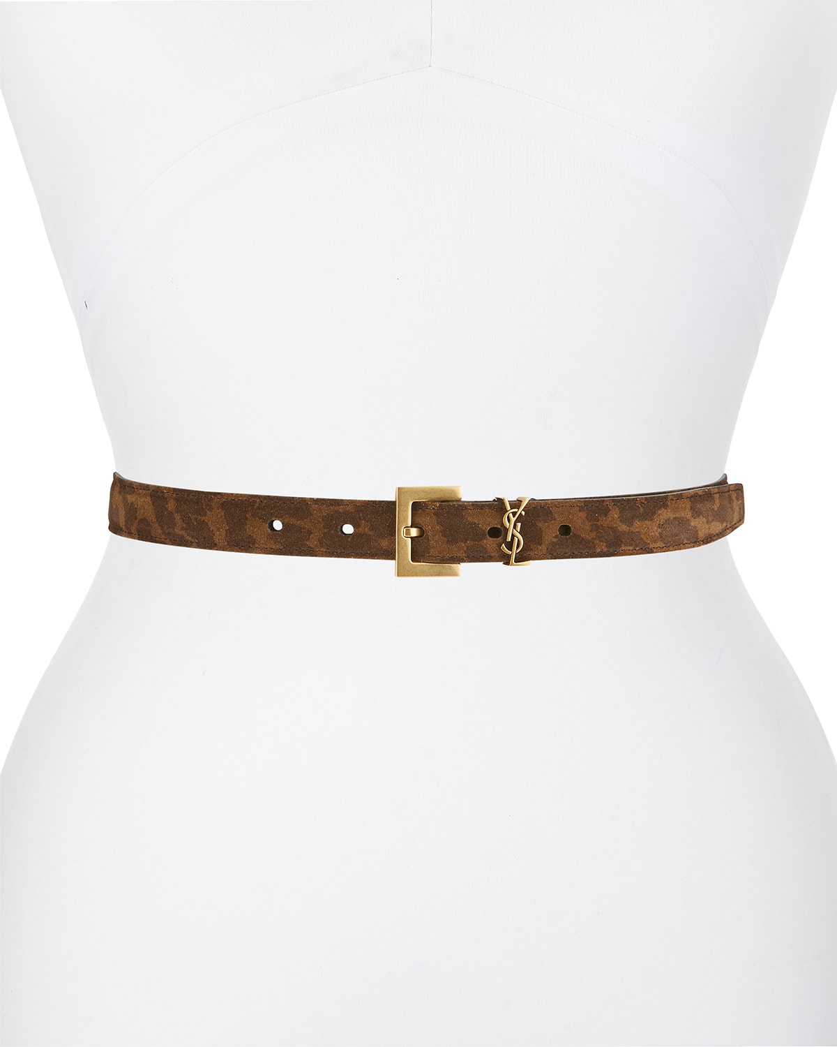 Saint Laurent YSL Logo Leopard Suede Belt