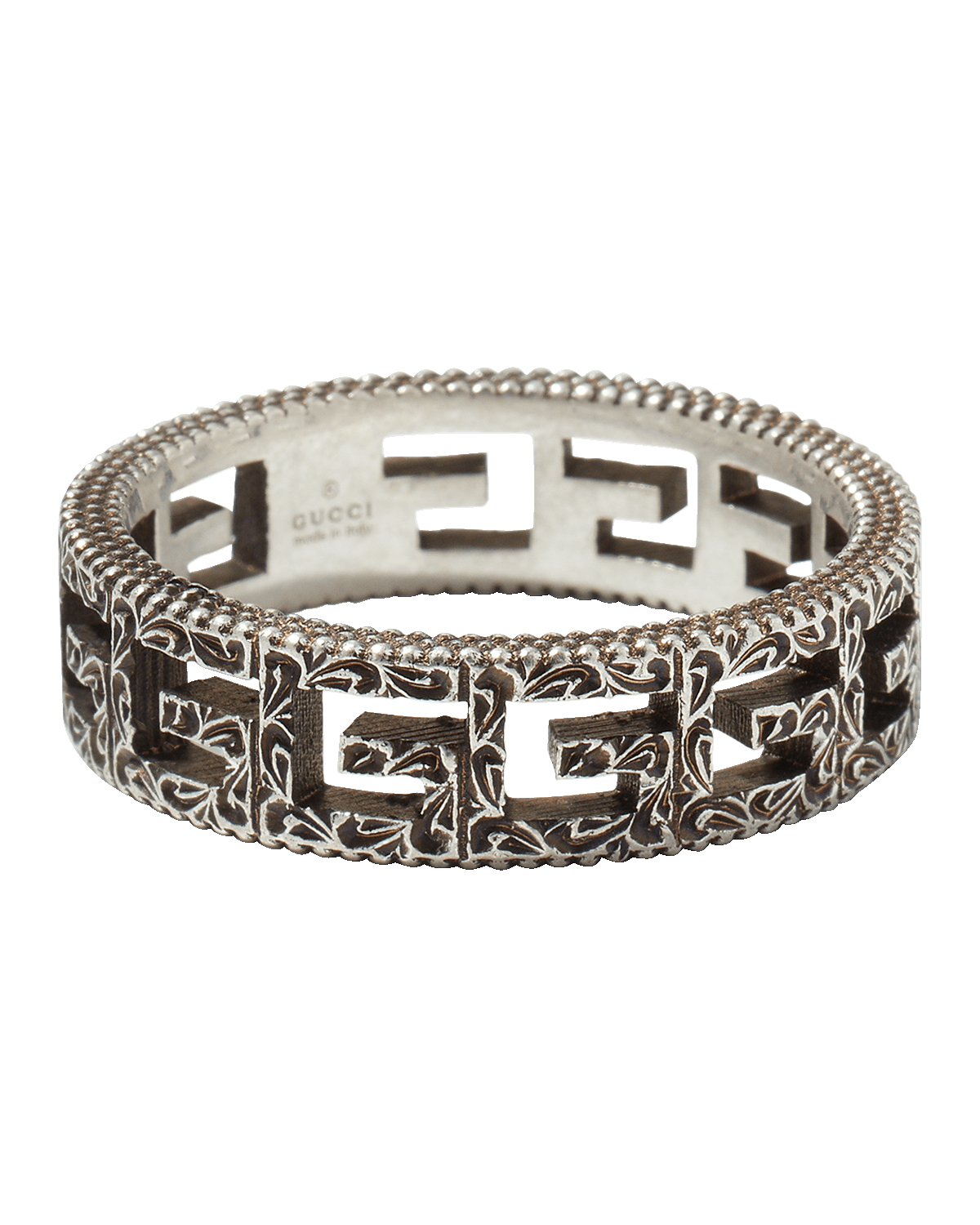 Gucci Men's G Cube 6mm Aged Silver Ring, Size 9-11