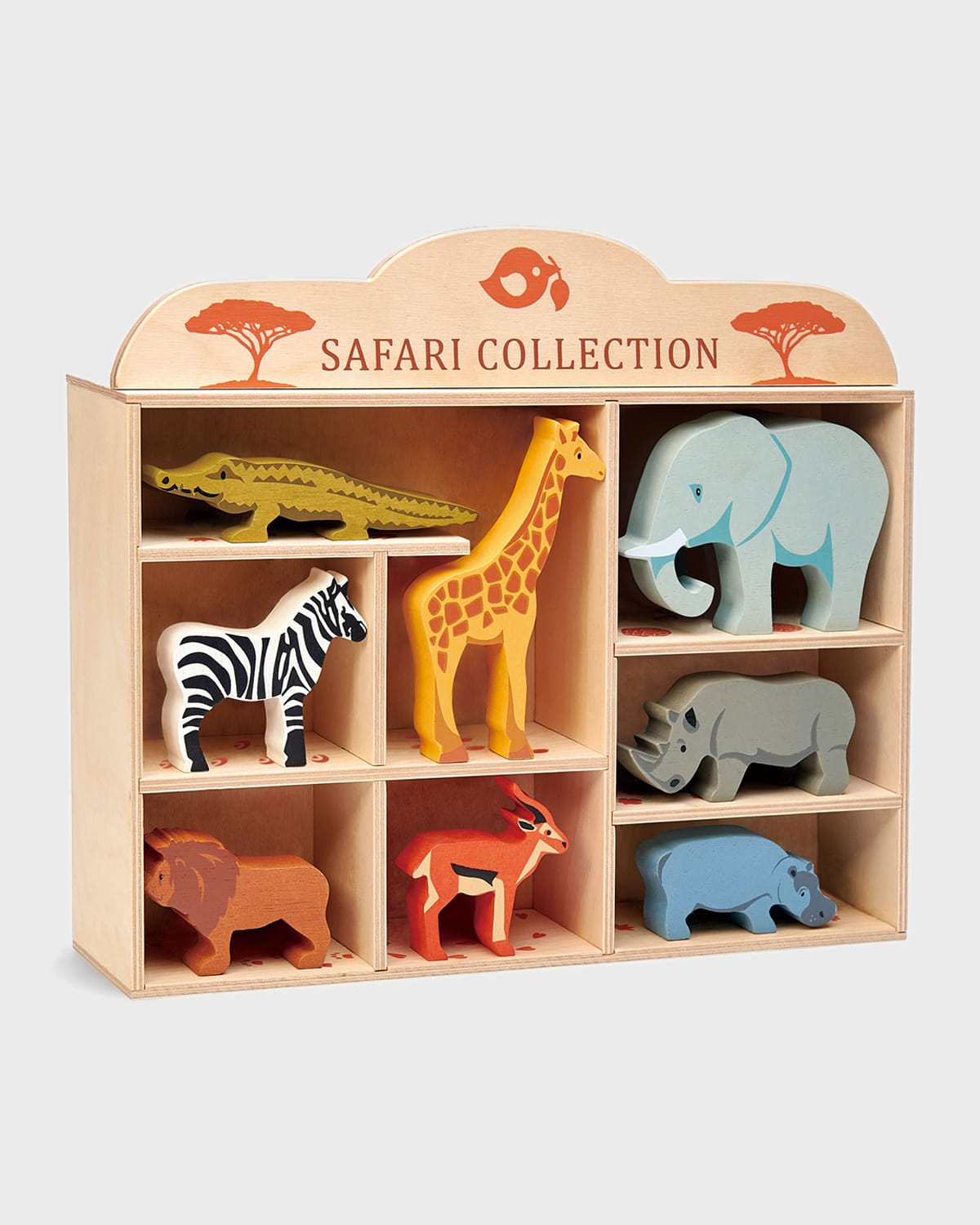 Tender Leaf Toys Kid's 8-piece Safari Animals Toy Set W/ Display Shelf