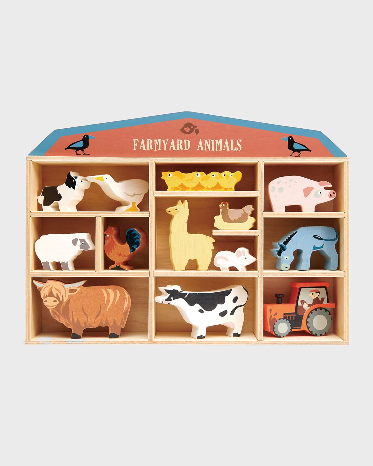 Tender Leaf Toys Kid's 13-piece Farmyard Animals Toy Set W/ Display Shelf
