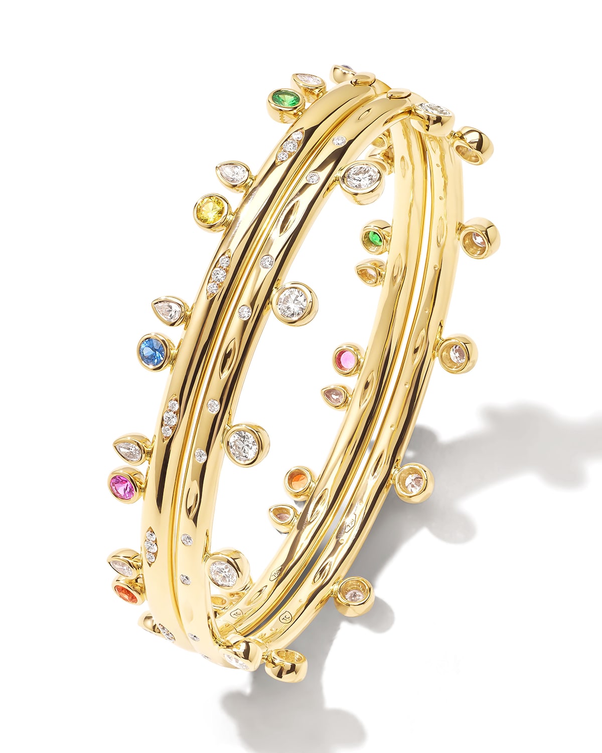 Tamara Comolli 18k Yellow Gold Candy Bangle with Diamonds and Sapphires