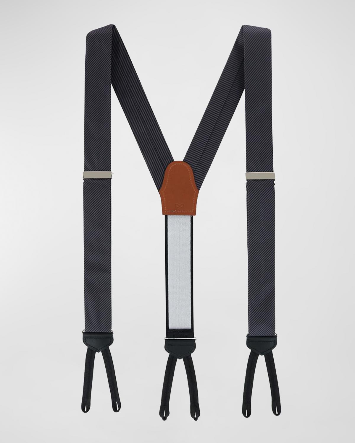 Trafalgar Men's Leyton Diagonal-Weave Silk Suspender Braces