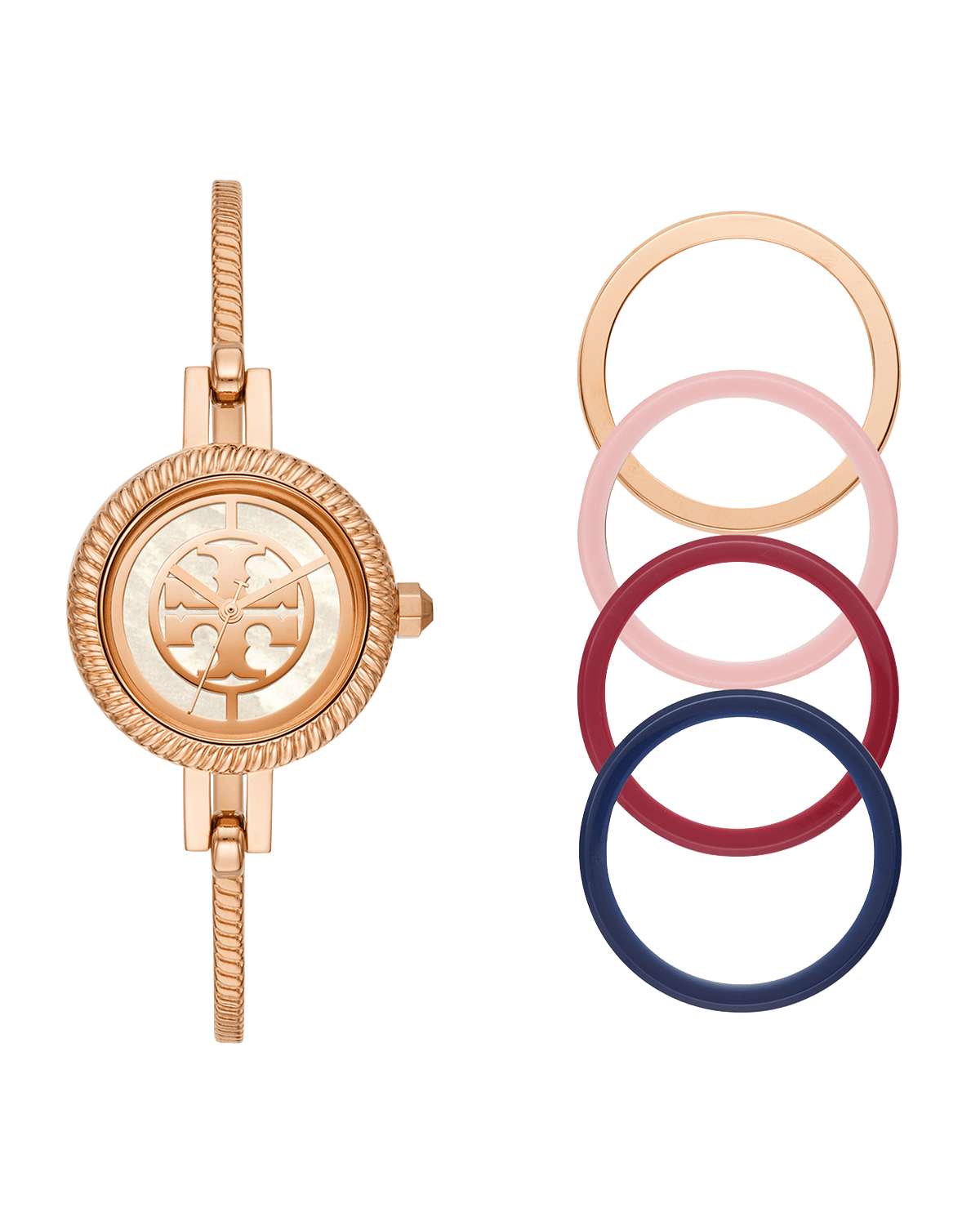 Tory Burch Reva Bangle Watch Gift Set w/ Top Rings, Rose Gold