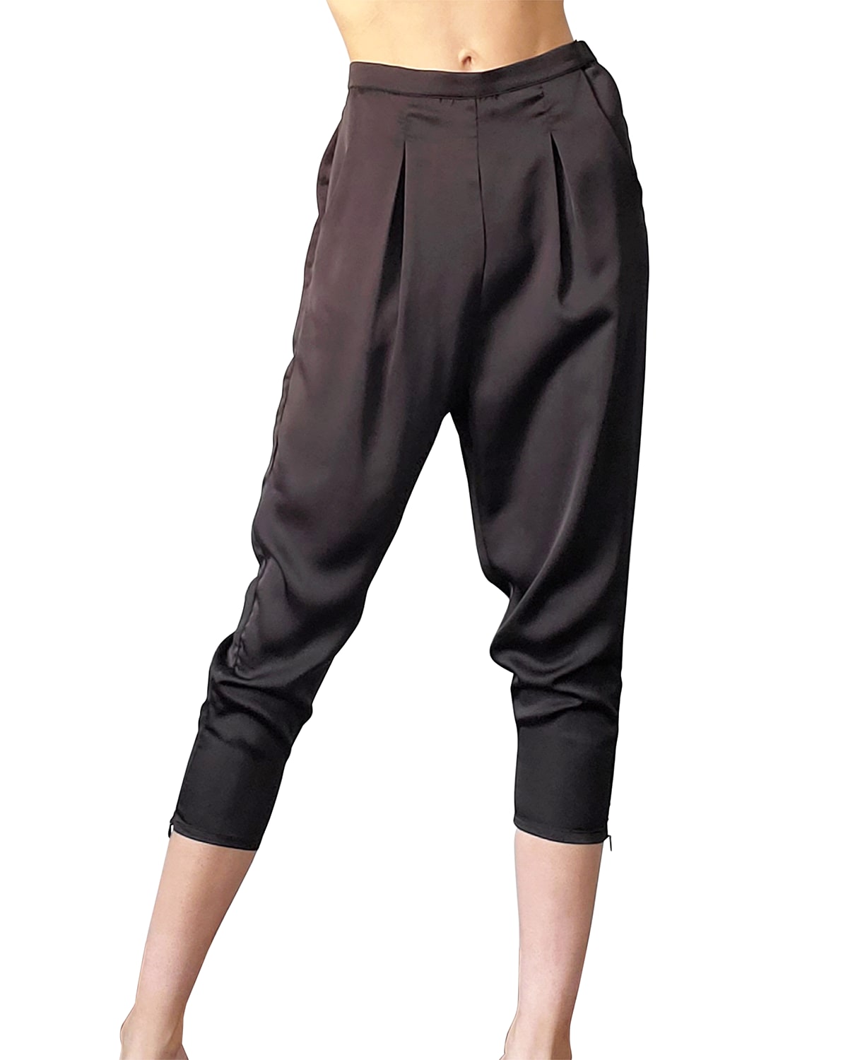 Silk Elastic Waist Lounge Pants |29 to 36 Waist Size M Pleated Silk Pull On  Pants 90s Black Silk High Waist Easy Pants 90s Trousers
