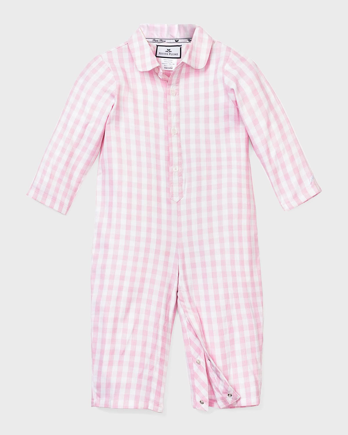 Petite Plume Girl's Short-Sleeve Gingham Romper, Size Newborn-24M