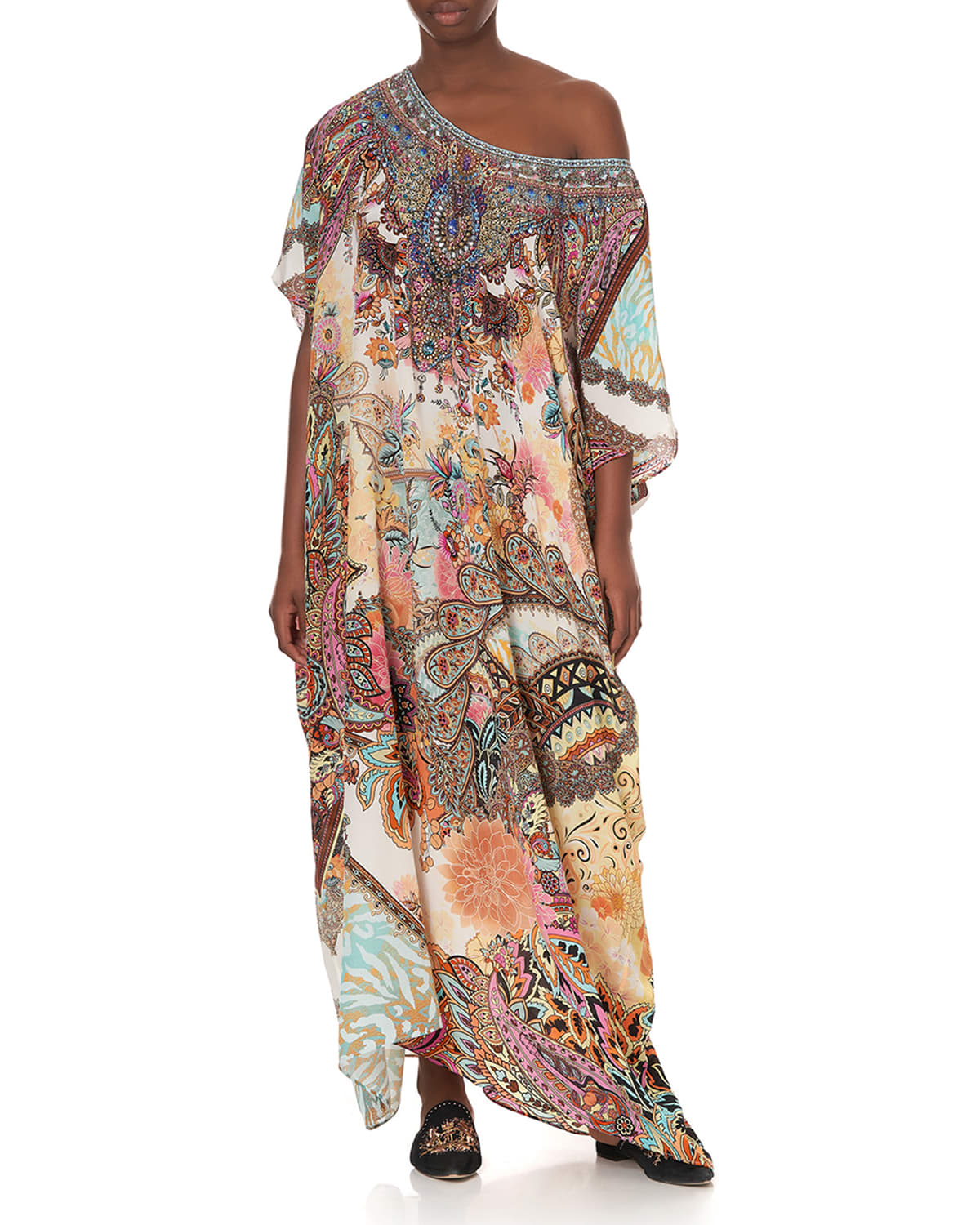 Camilla Printed Coverup Kaftan with Sheer Sleeves | Neiman Marcus