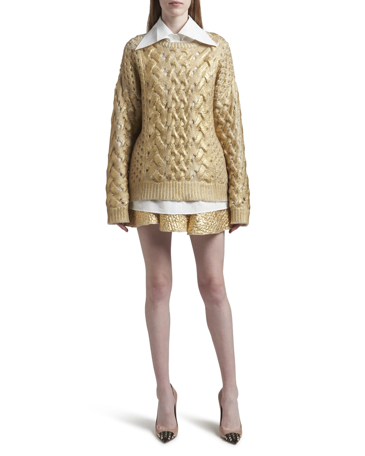 Valentino Perforated Gold Colored Wool Sweater In Gold