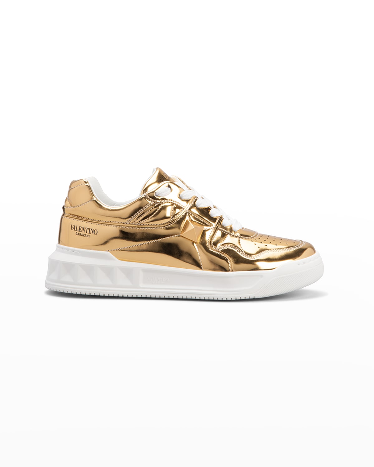 Valentino Garavani One Stud Metallic Leather Low-top Sneakers In Gold