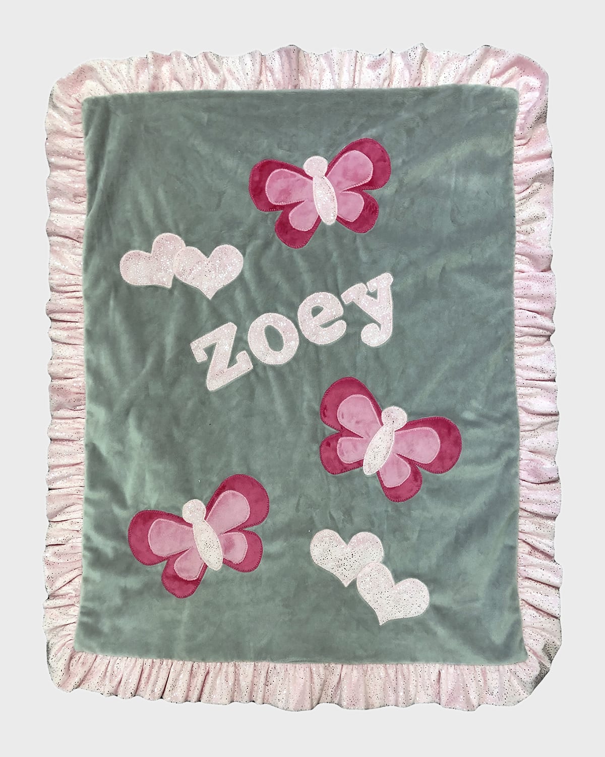 Boogie Baby Girl 's Fly Fly Butterfly Ruffle Blanket, Personalized