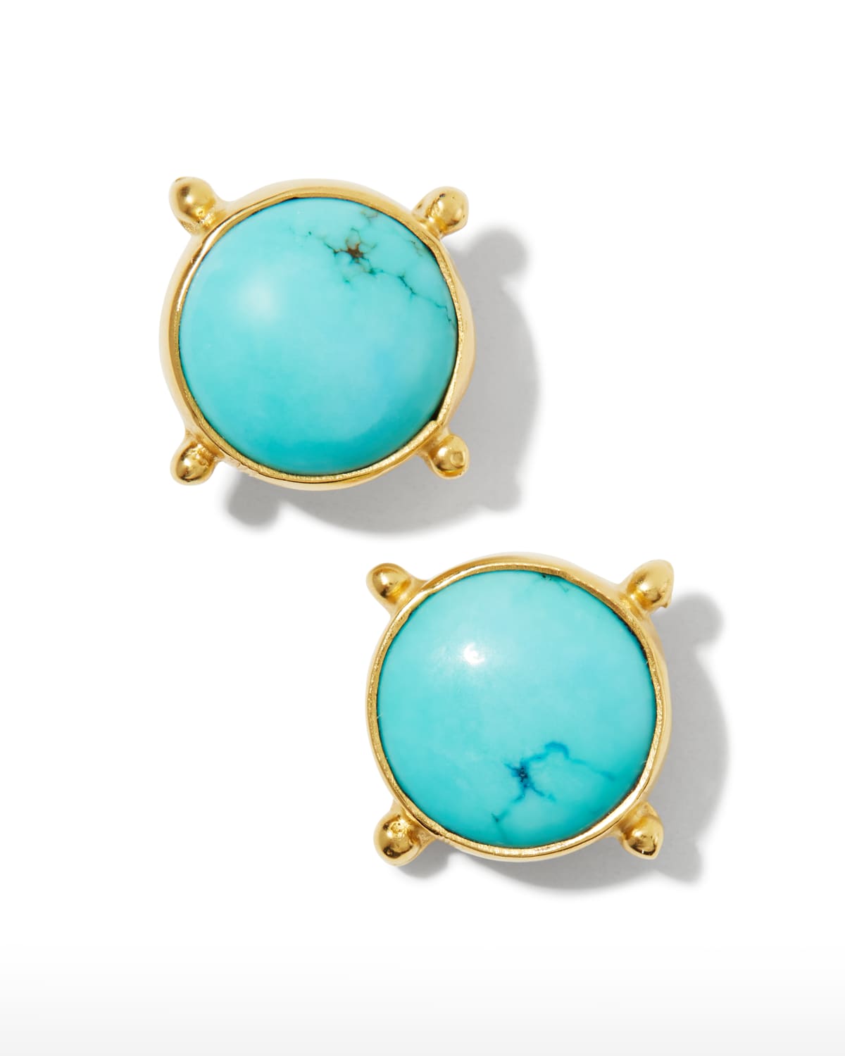 18K Gold Plated Brass Turquoise Stud Earrings Womens Fashion Jewelry