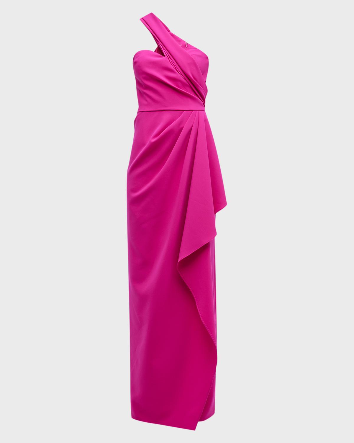 Rickie Freeman for Teri Jon One-Shoulder Draped Stretch Crepe Gown