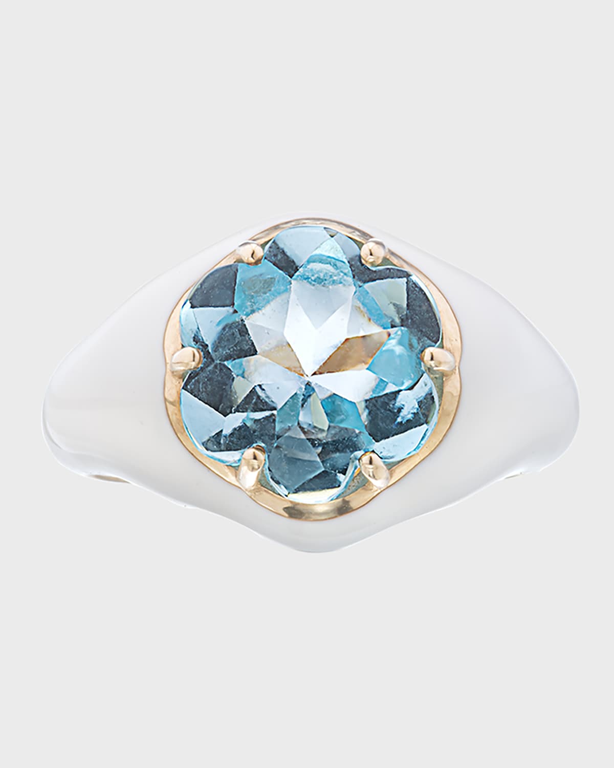 Bea Bongiasca Da Funkadelic Signet Ring with White Enamel and Blue Topaz