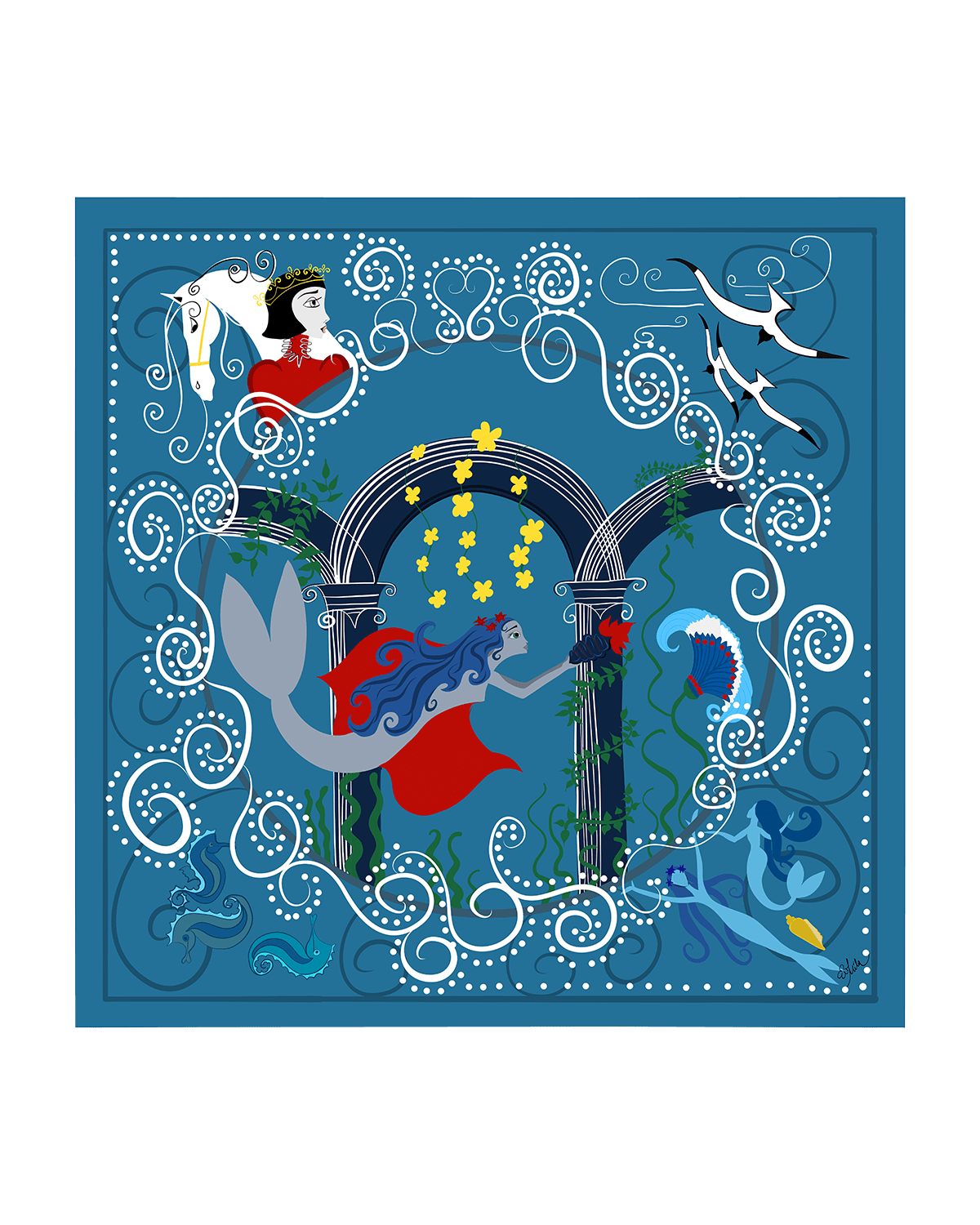 Mila & Such Deluge Mermaid Silk Scarf