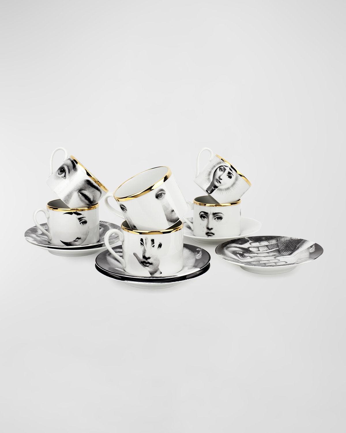 Fornasetti Set of 6 Tea Cups Tema e Variazioni 2005 Gold