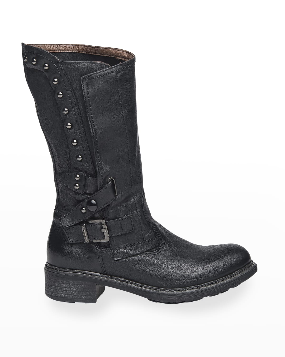 NeroGiardini Side-Zip Block-Heel Moto Boots | Neiman Marcus