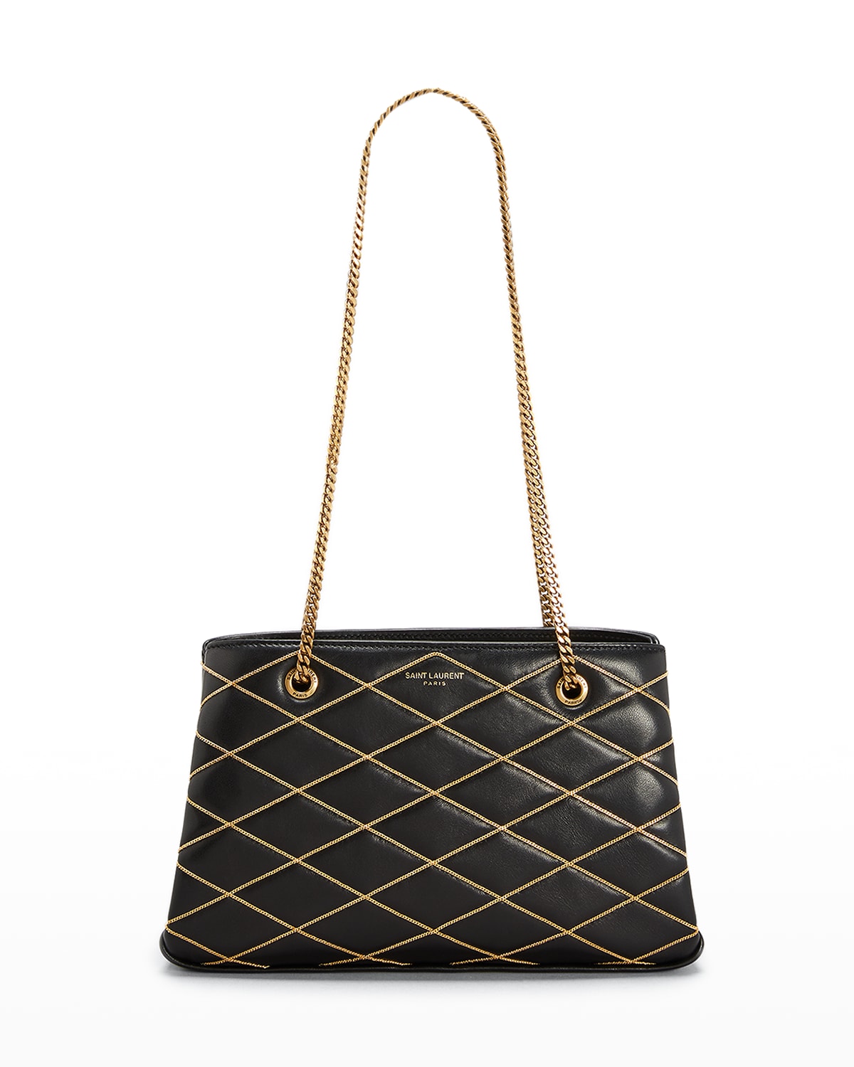 SAINT LAURENT Lambskin Quilted Melody Chain Bag Black 1296858