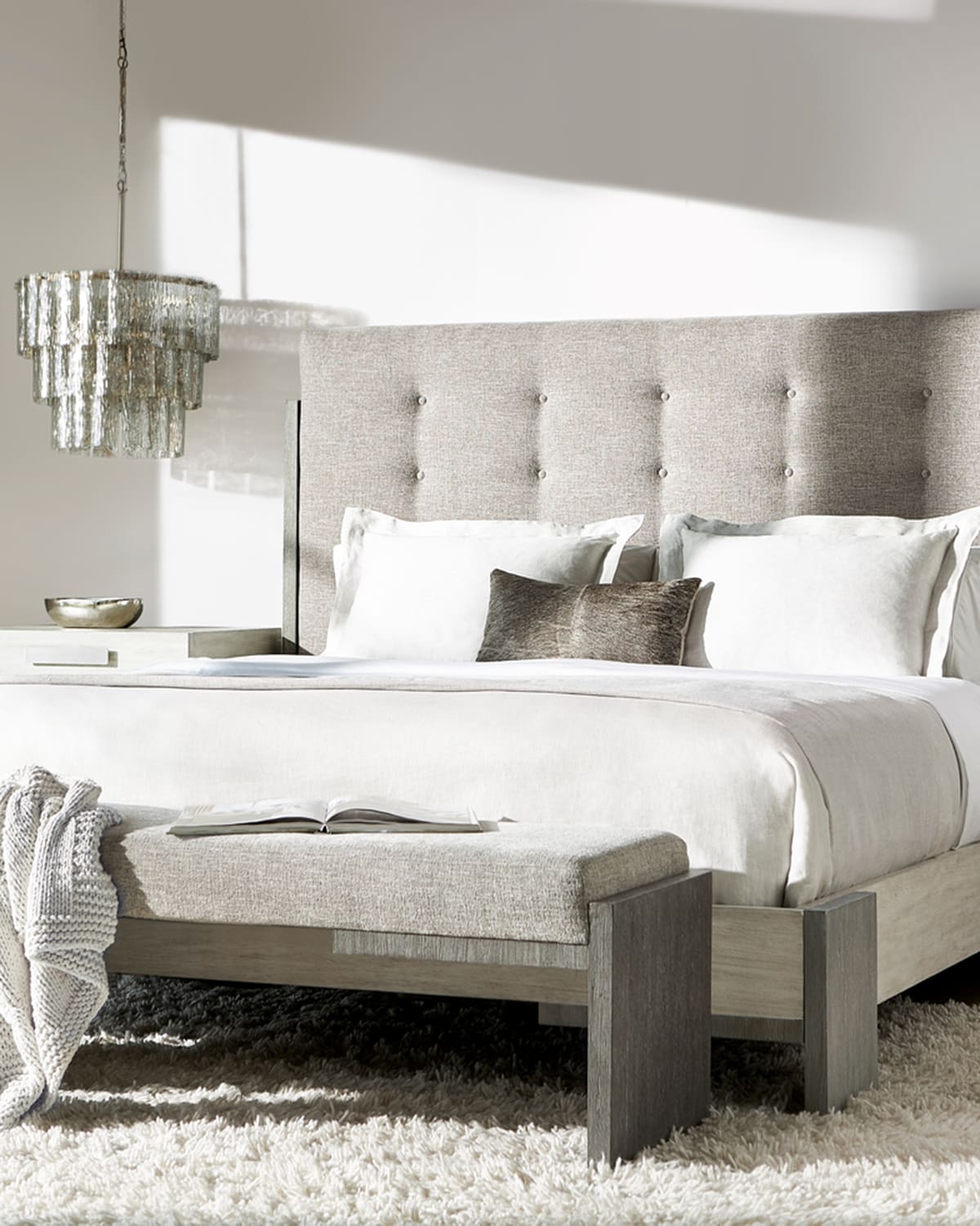 Bernhardt Foundations Tufted California King Bed In Gray/linen ModeSens